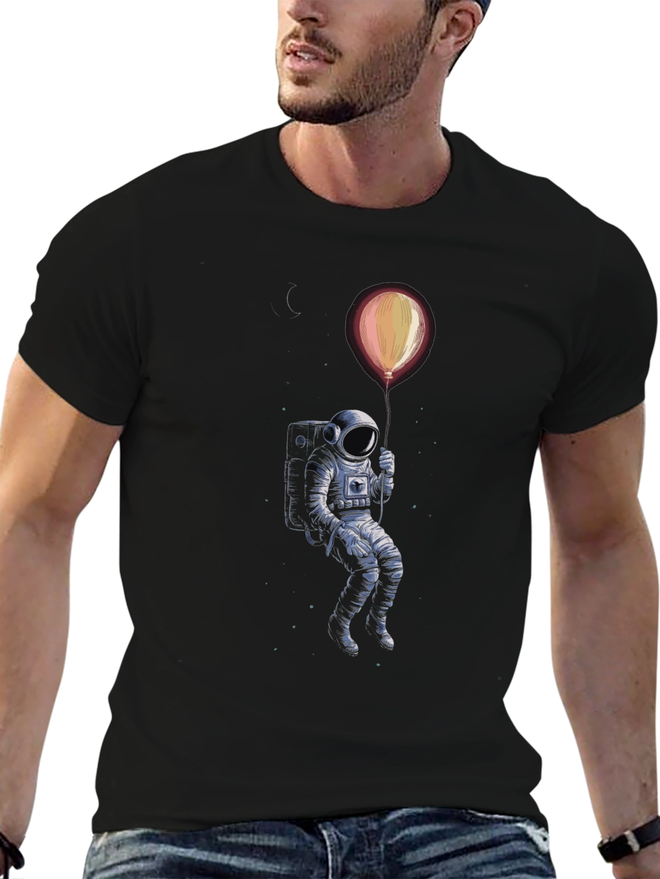 Astronaut Balloon Graphic Tee - Black