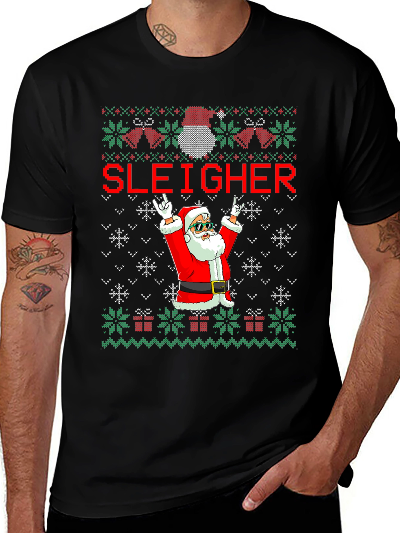 Sleigher Santa Ugly Christmas Sweater T-Shirt