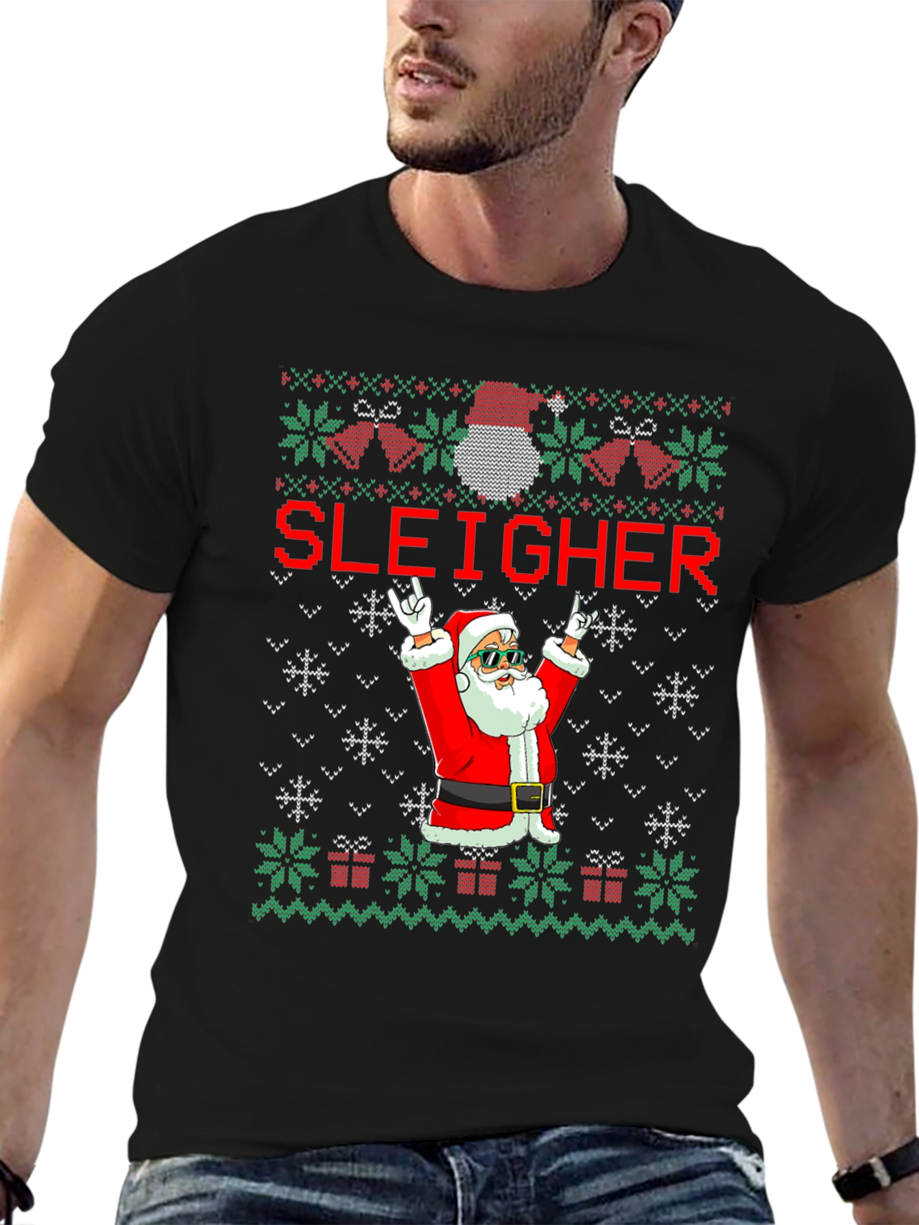 Sleigher Santa Ugly Christmas Sweater T-Shirt