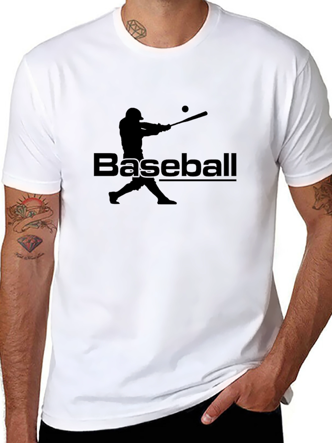 Baseball Player Graphic T-Shirt - Black