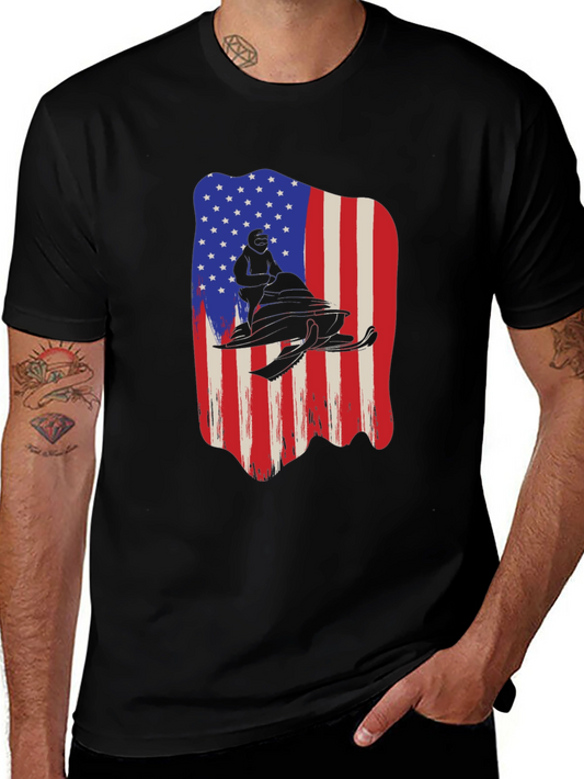 American Flag Snowmobile T-Shirt - Patriotic USA Winter Sport Tee