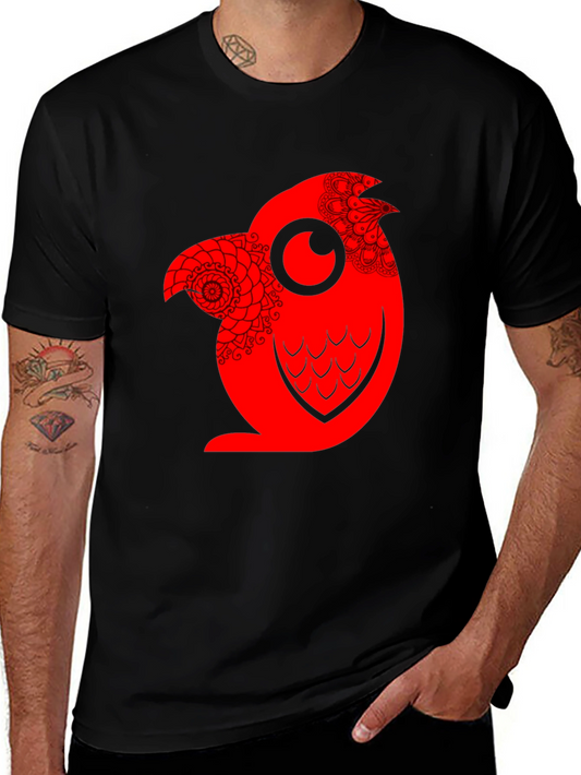 Red Owl Graphic Print Mens Black T-Shirt