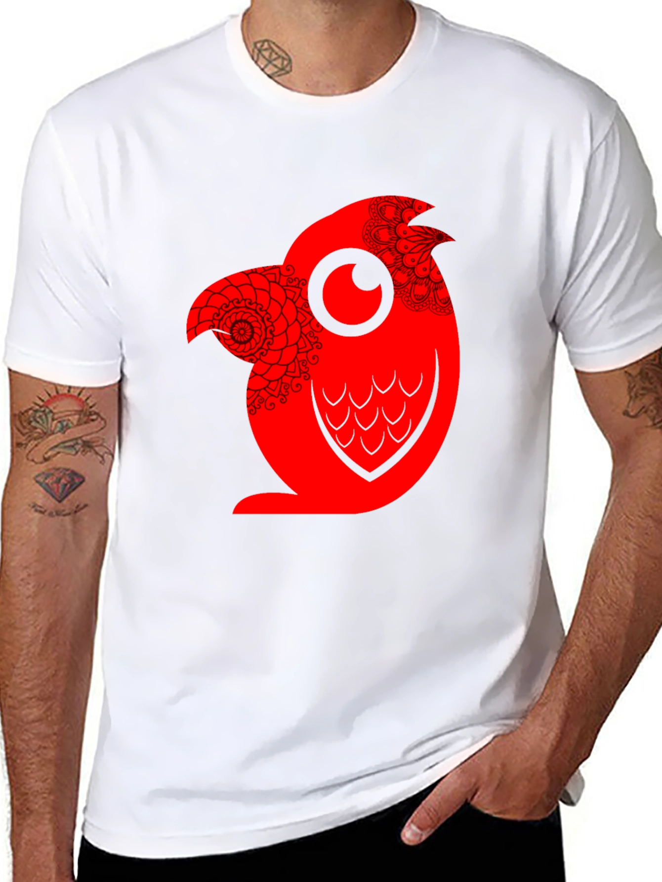 Red Owl Graphic Print Mens Black T-Shirt