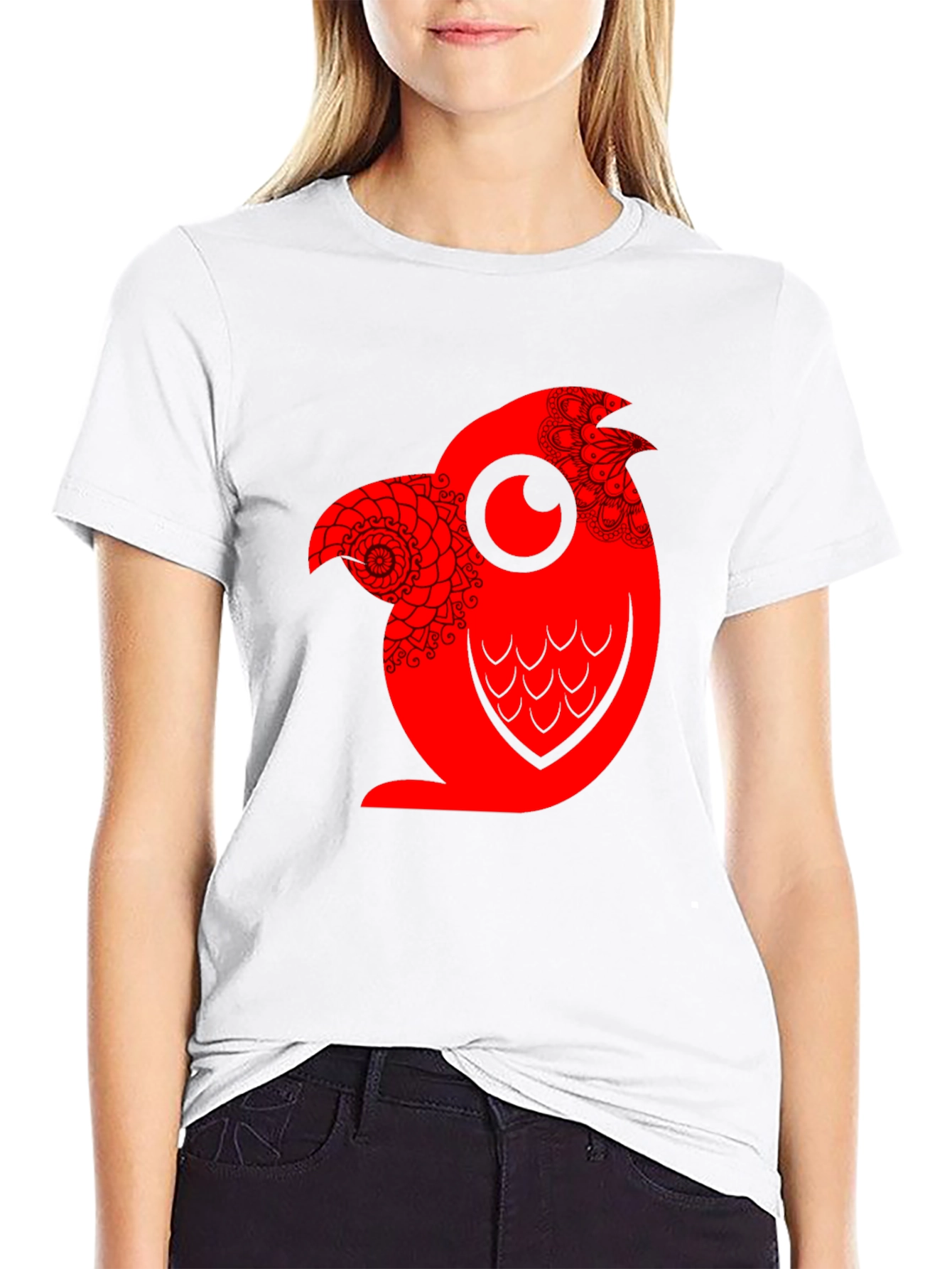 Red Owl Graphic Print Mens Black T-Shirt