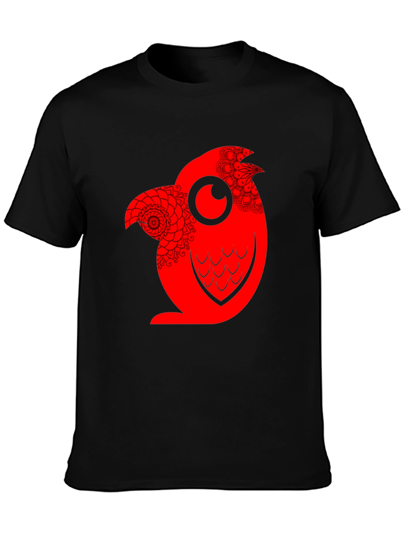 Red Owl Graphic Print Mens Black T-Shirt