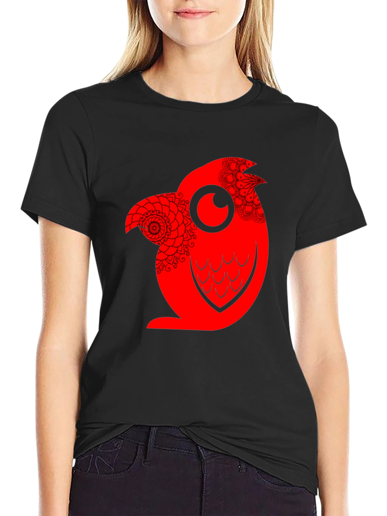 Red Owl Graphic Print Mens Black T-Shirt