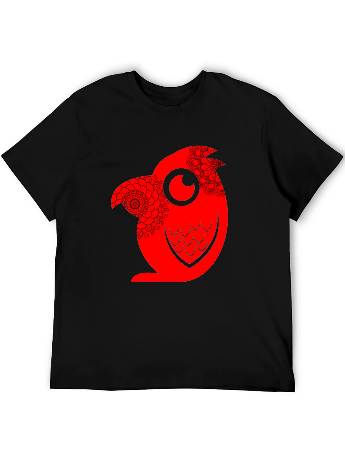 Red Owl Graphic Print Mens Black T-Shirt