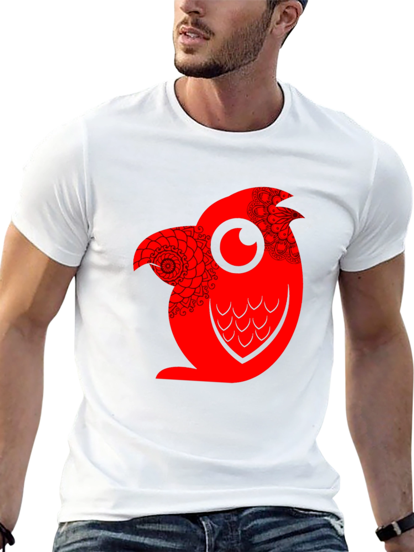 Red Owl Graphic Print Mens Black T-Shirt