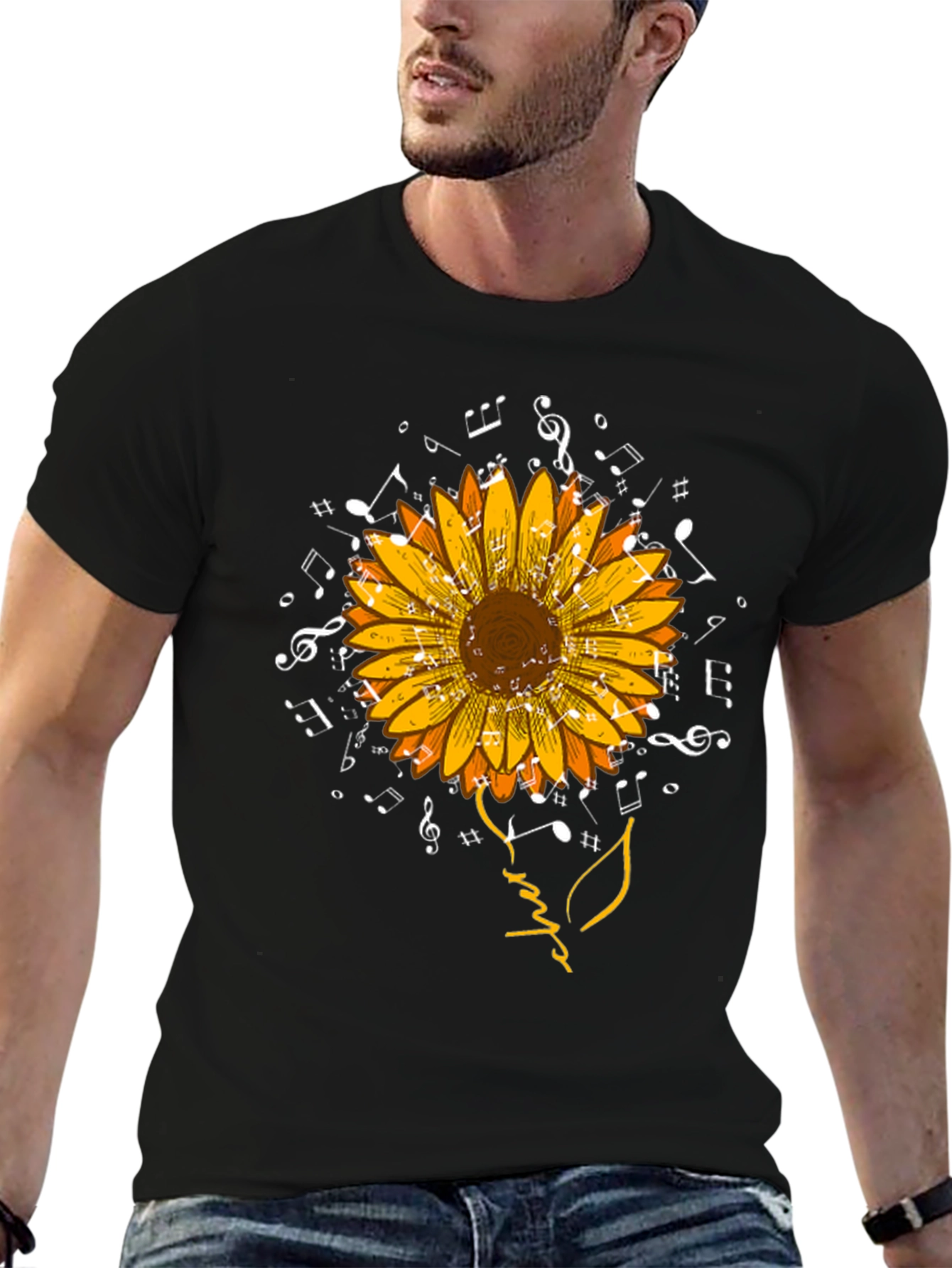 Sunflower Music Notes Graphic T-Shirt