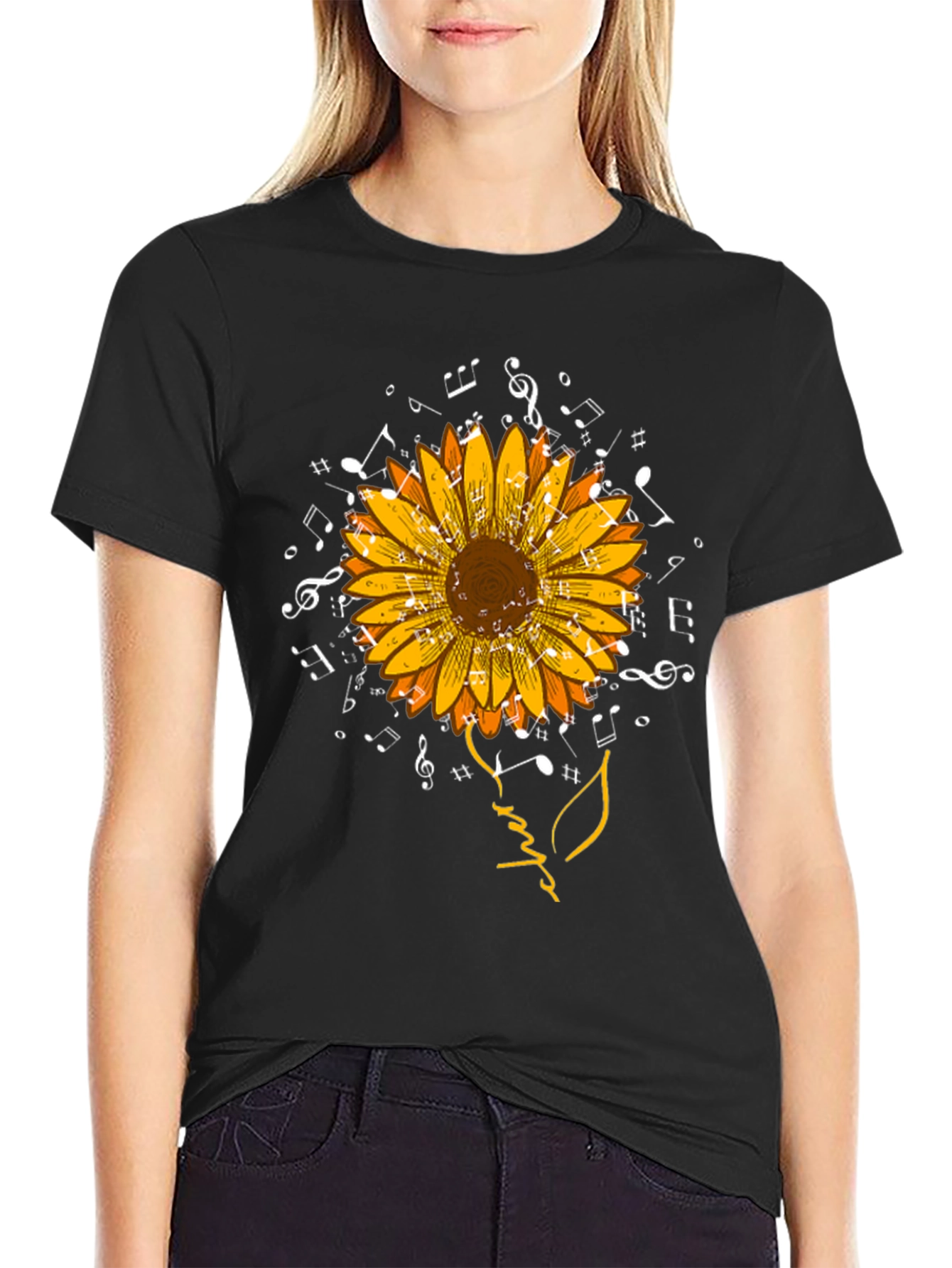 Sunflower Music Notes Graphic T-Shirt