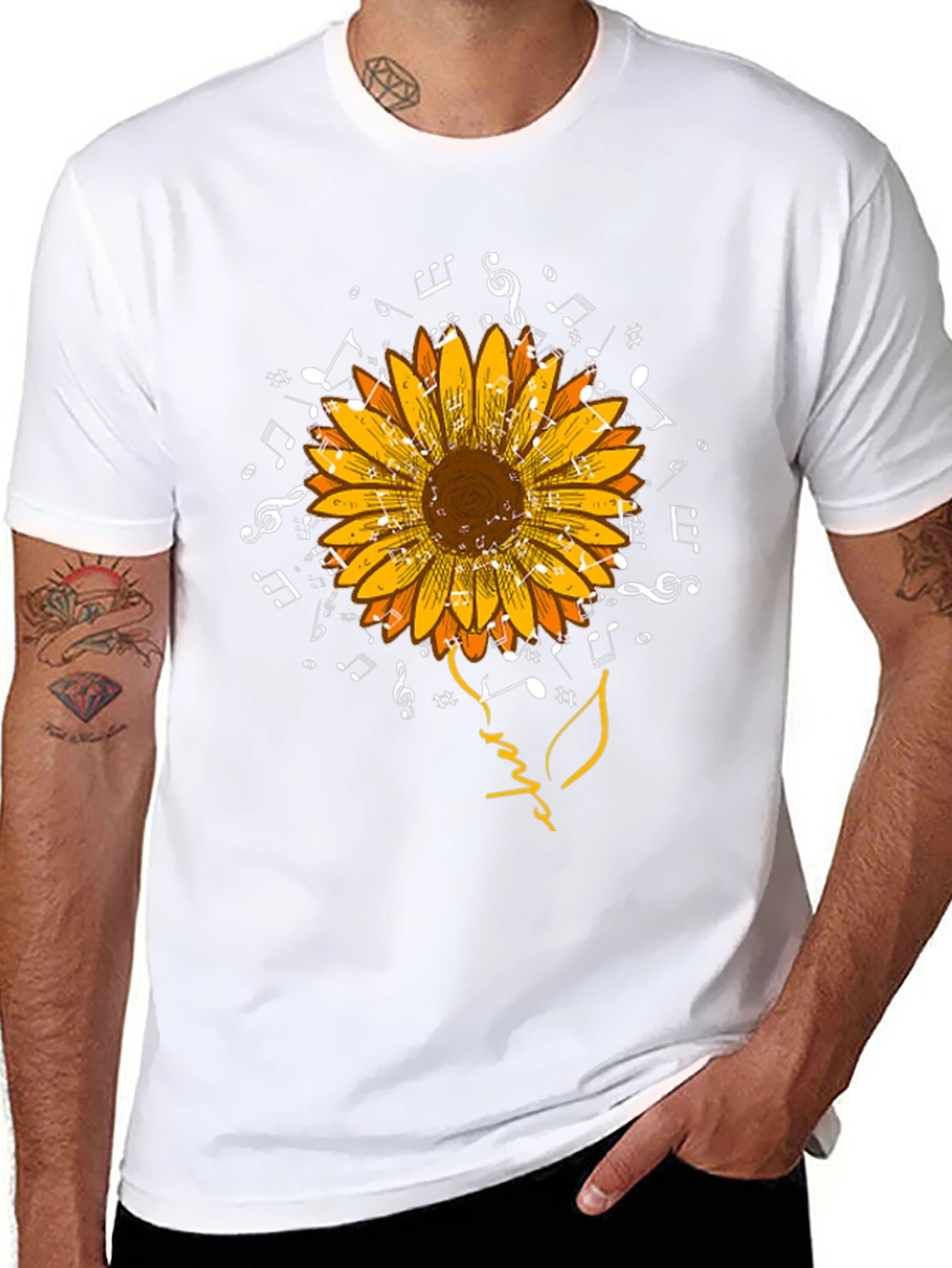 Sunflower Music Notes Graphic T-Shirt
