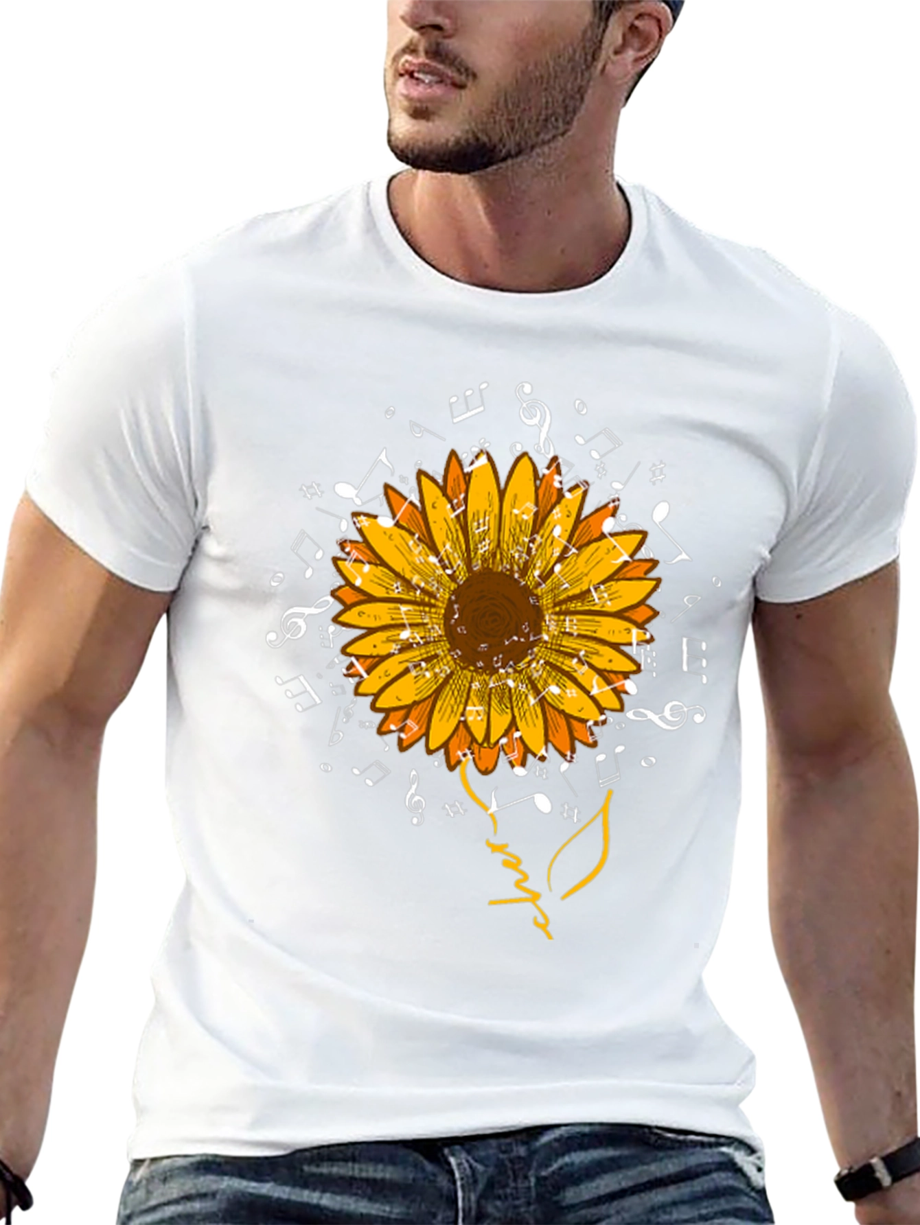 Sunflower Music Notes Graphic T-Shirt