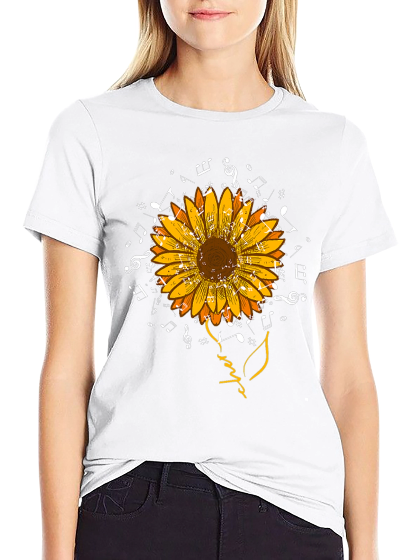 Sunflower Music Notes Graphic T-Shirt