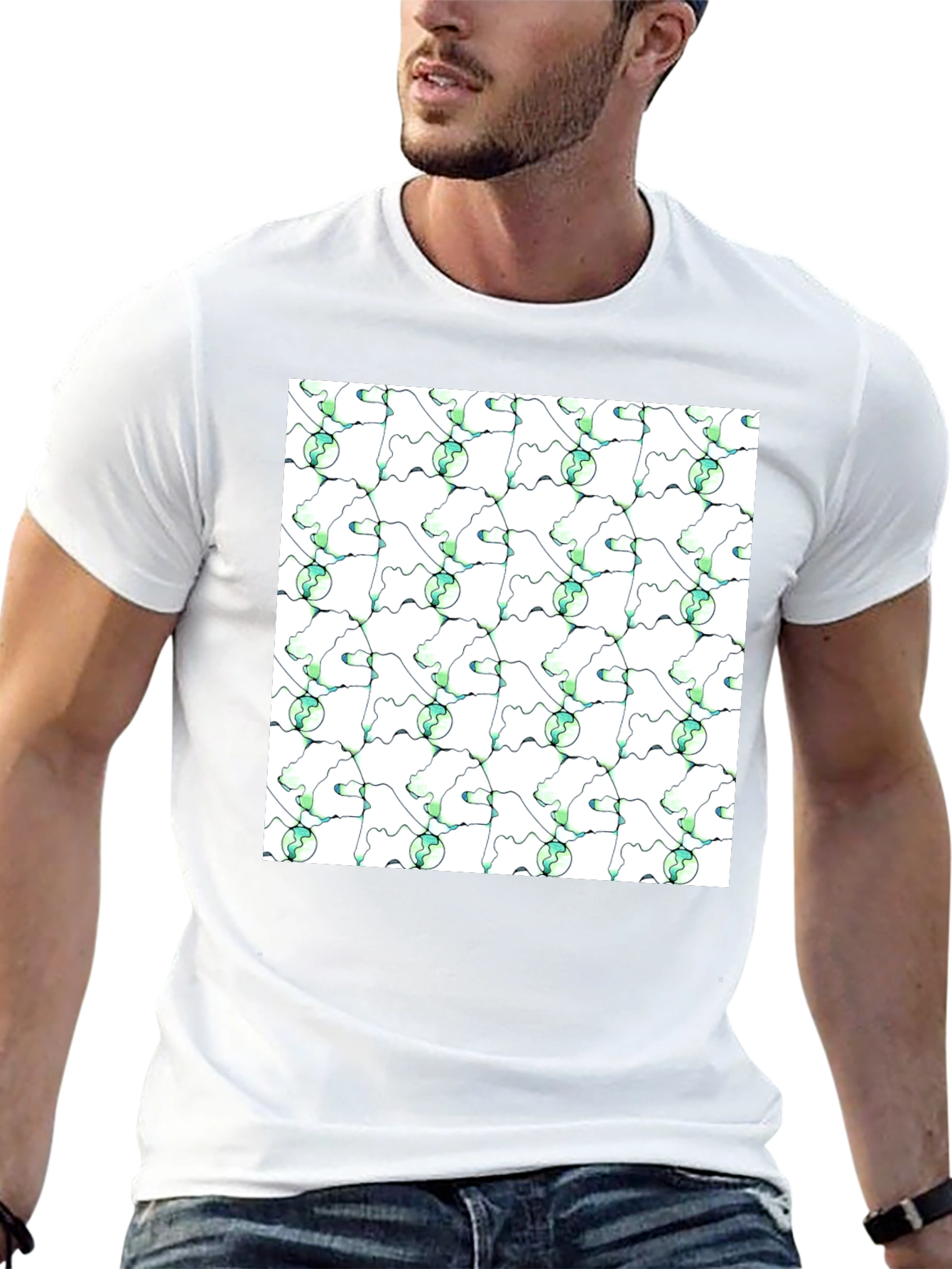 Abstract Green Planet Pattern T-Shirt