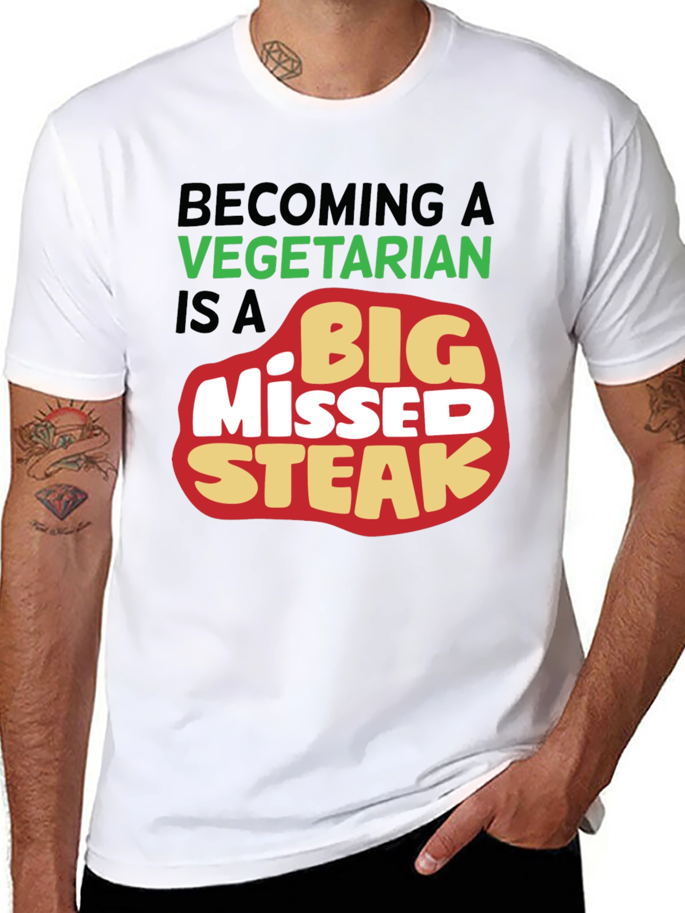 Big Missed Steak T-Shirt Vegetarian Joke