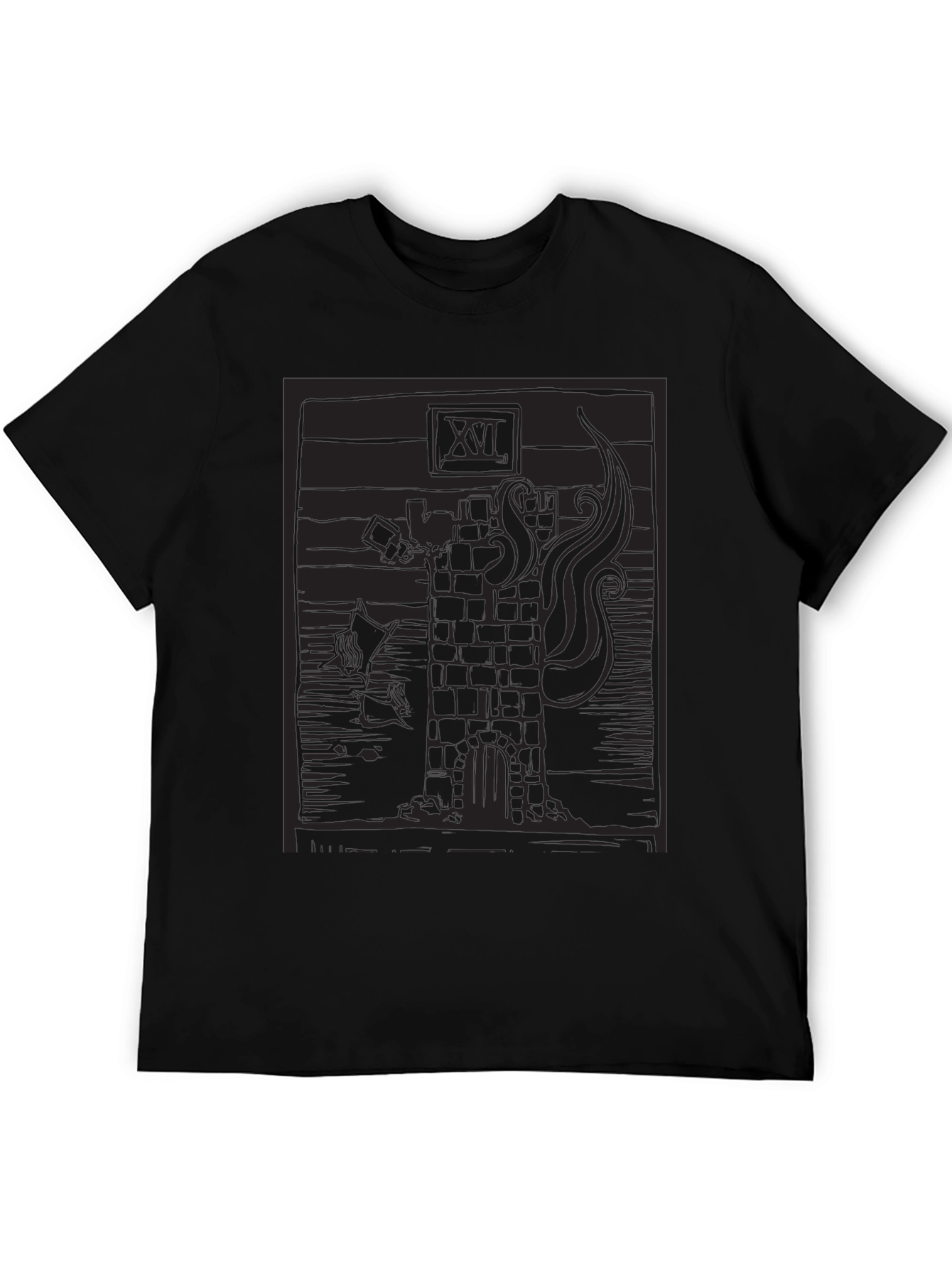 Tower Tarot Card Graphic T-Shirt - Black