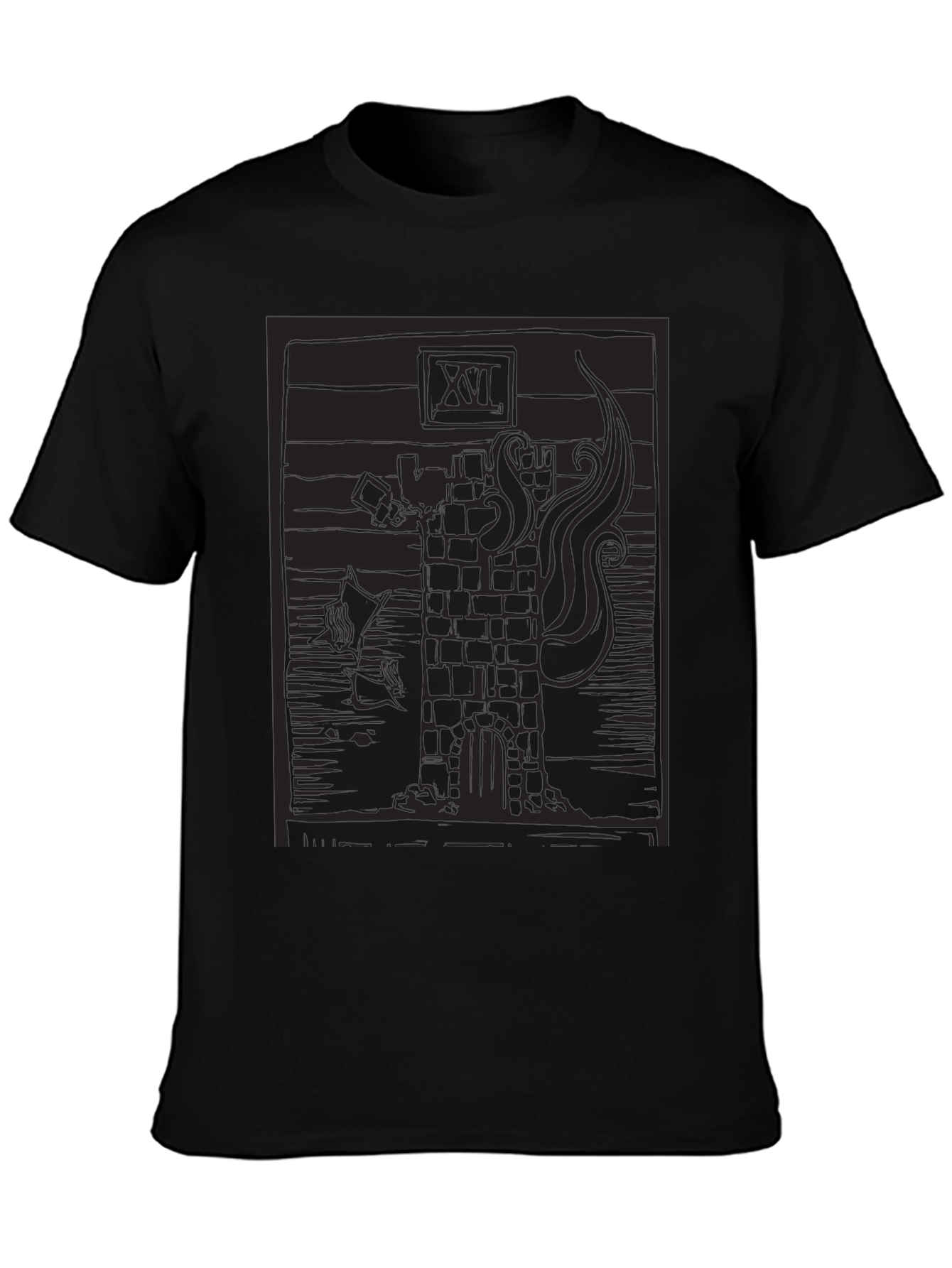 Tower Tarot Card Graphic T-Shirt - Black