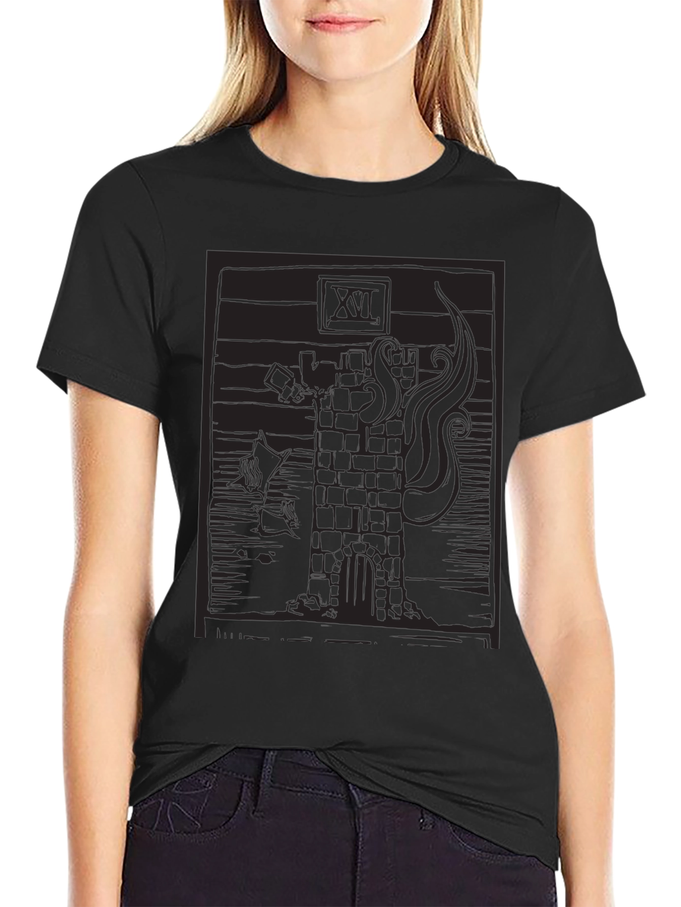 Tower Tarot Card Graphic T-Shirt - Black