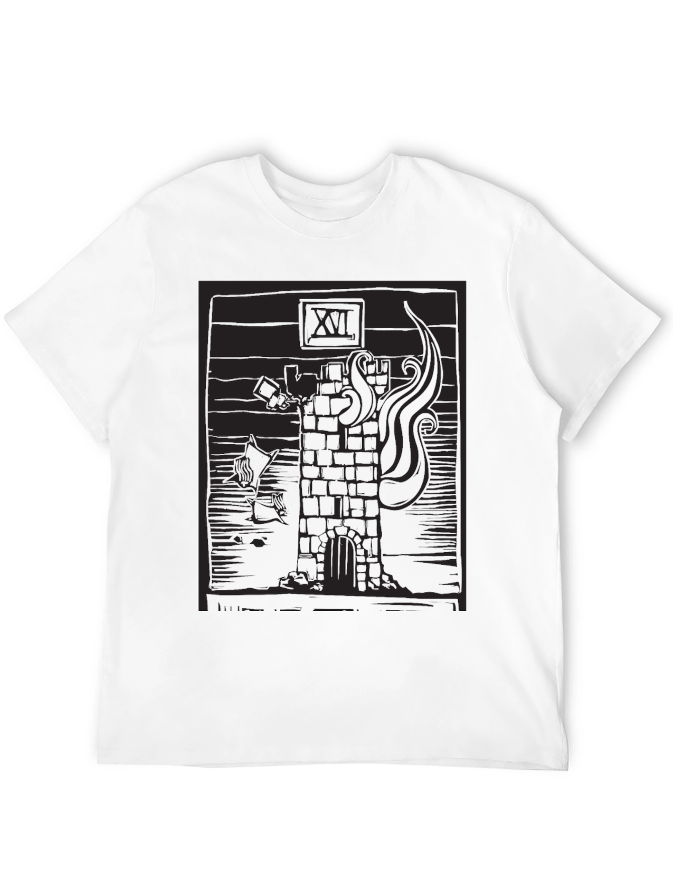 Tower Tarot Card Graphic T-Shirt - Black