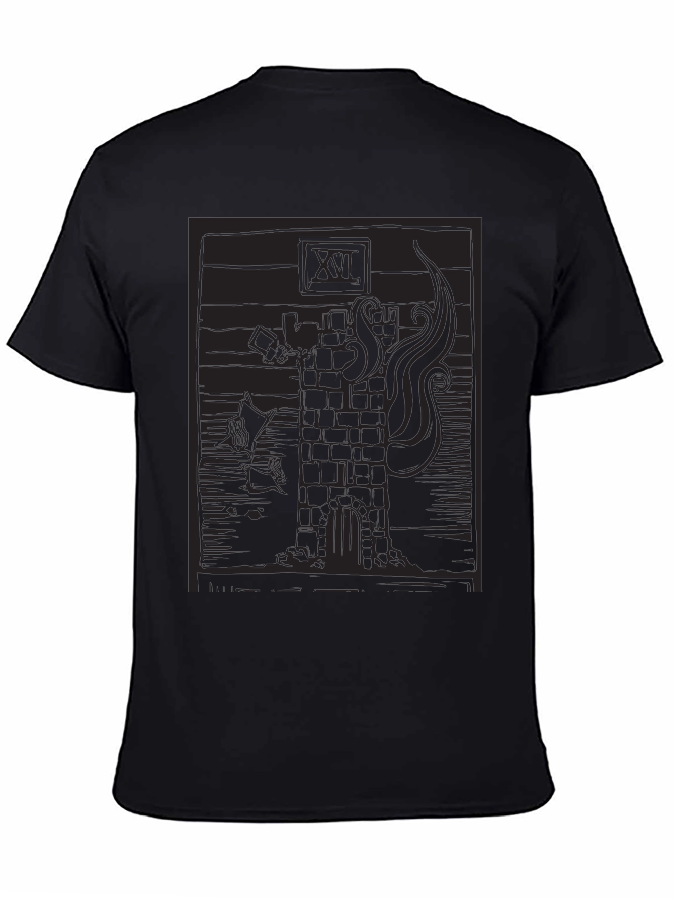 Tower Tarot Card Graphic T-Shirt - Black