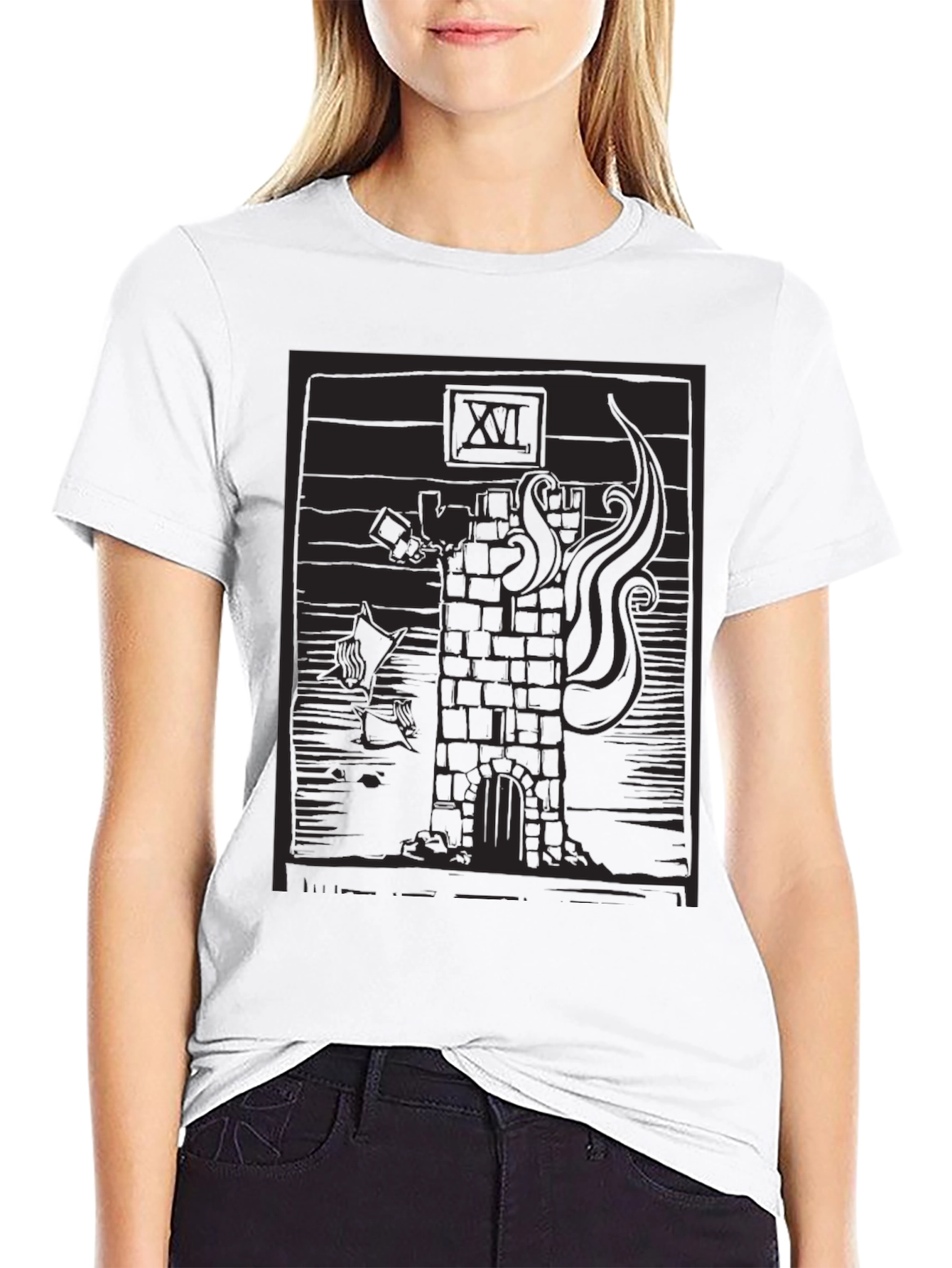 Tower Tarot Card Graphic T-Shirt - Black