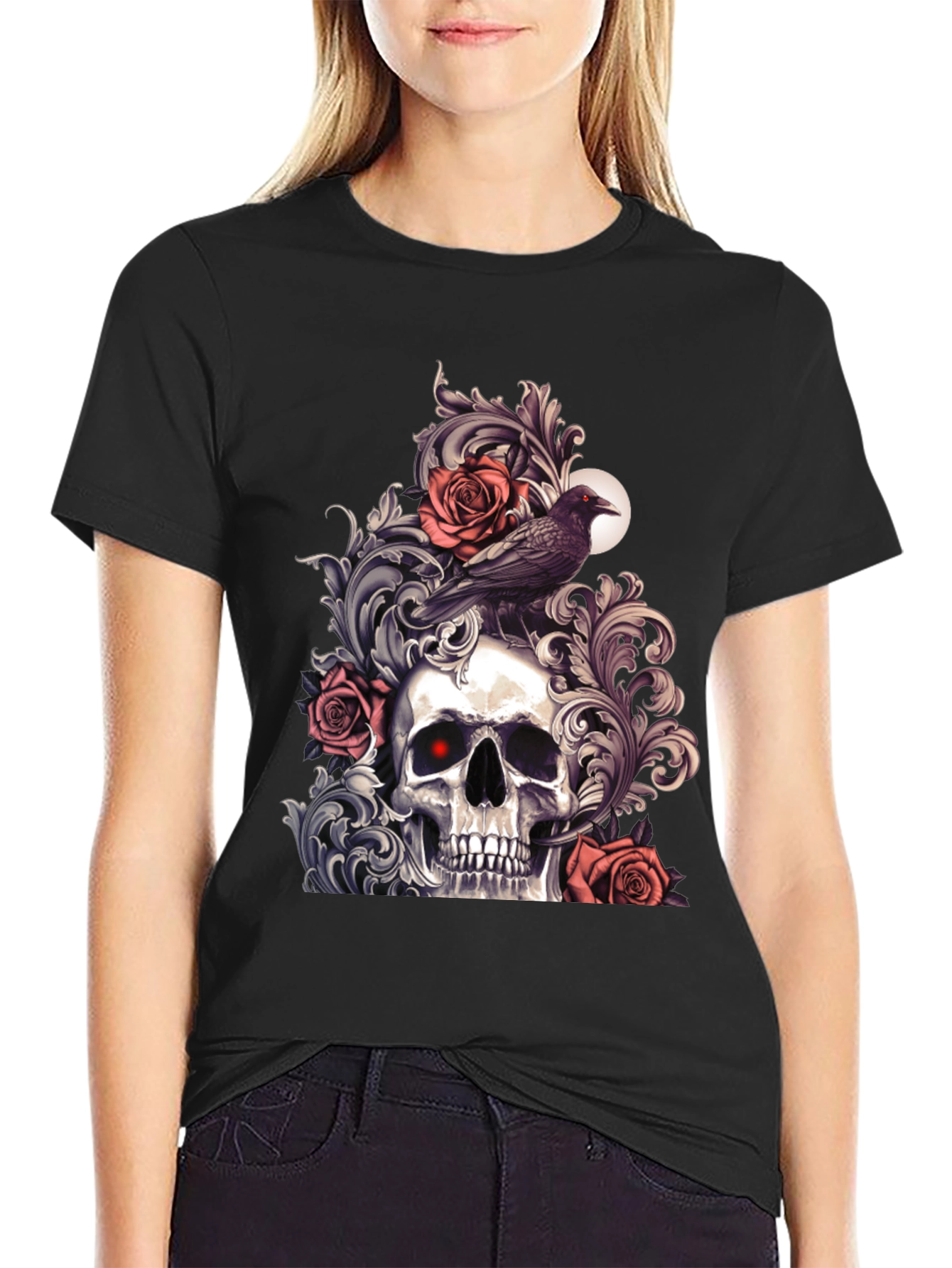 Skull & Raven Graphic Tee - Gothic Style