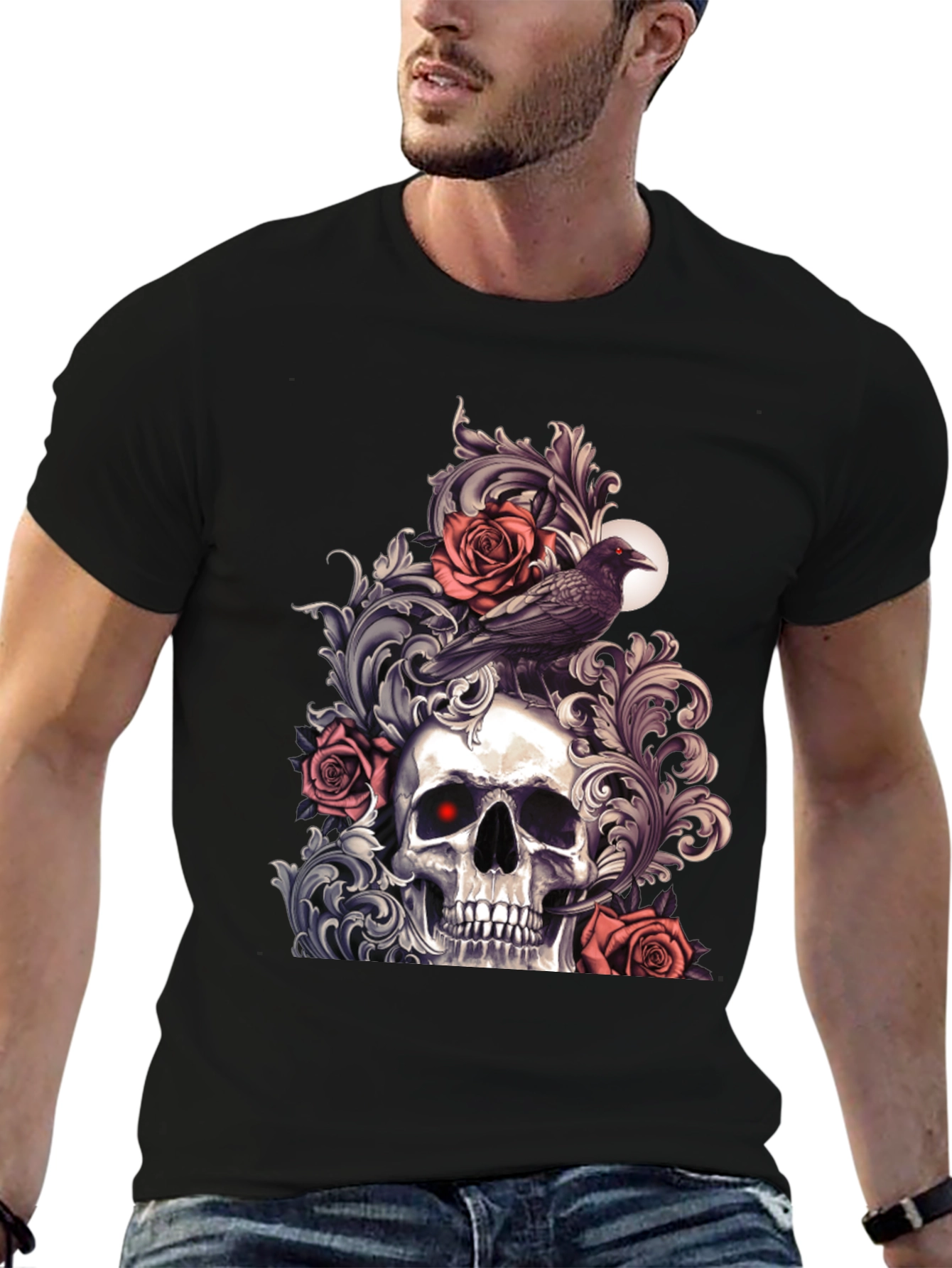 Skull & Raven Graphic Tee - Gothic Style