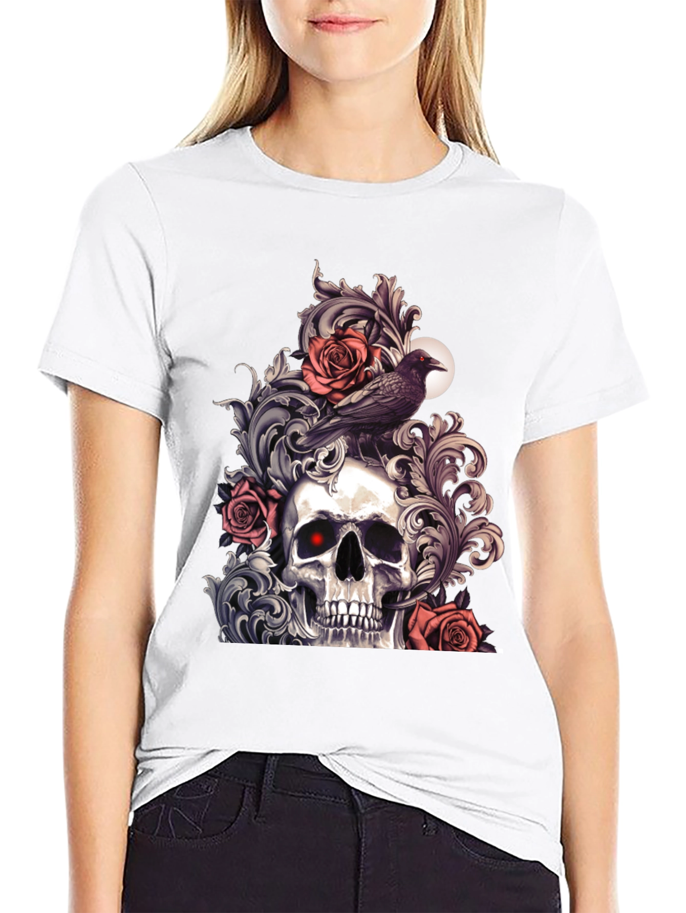 Skull & Raven Graphic Tee - Gothic Style
