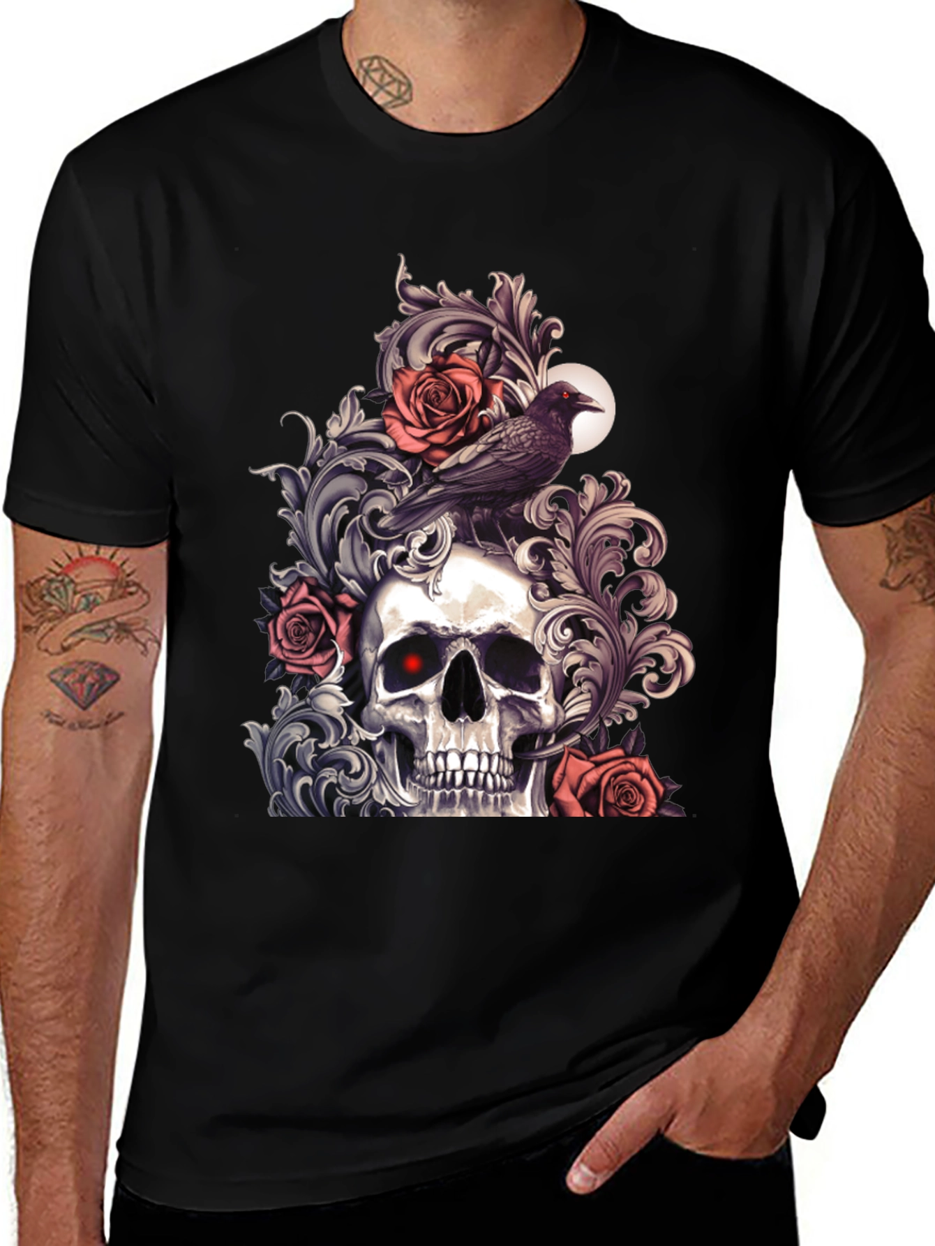 Skull & Raven Graphic Tee - Gothic Style