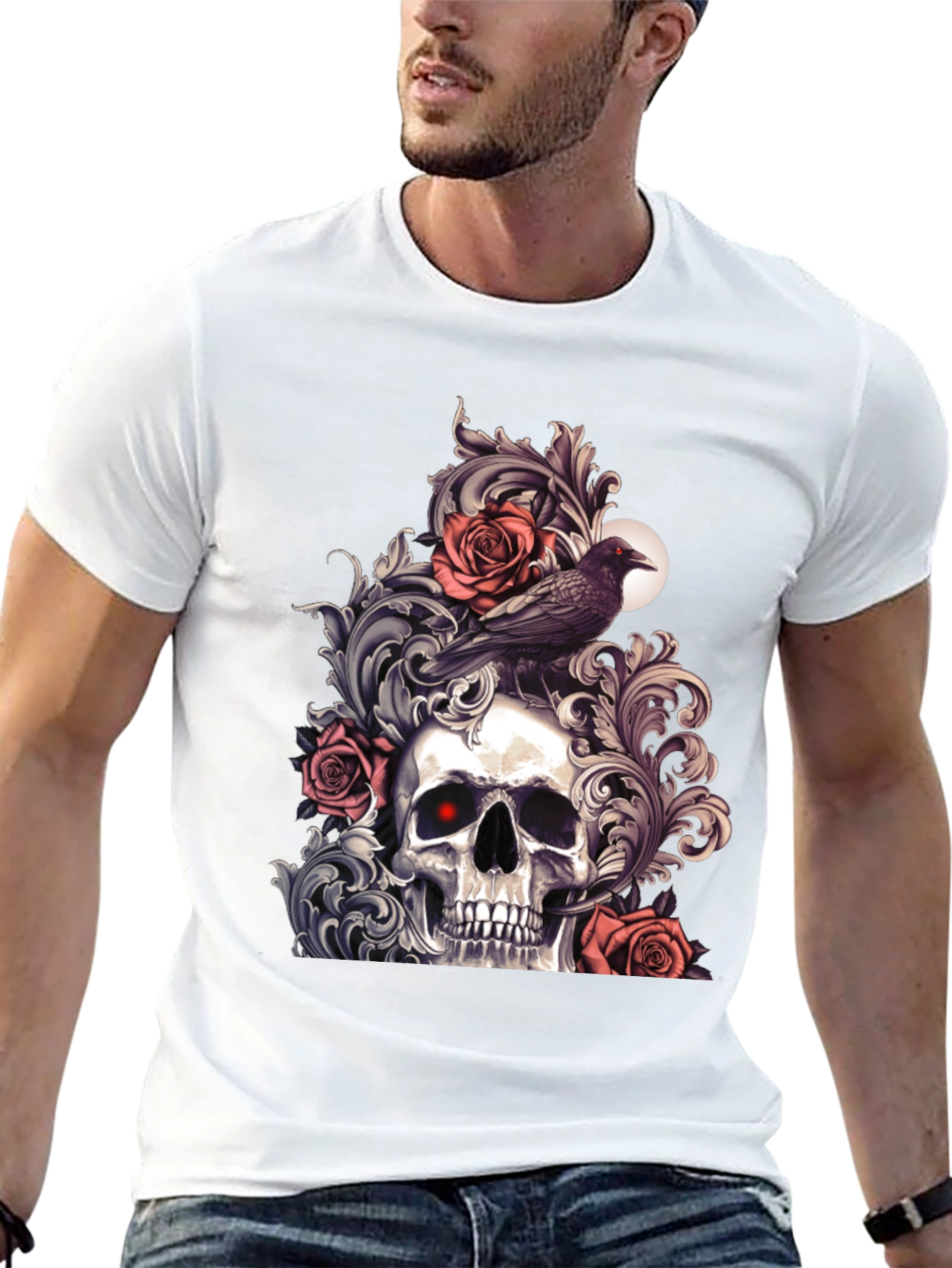 Skull & Raven Graphic Tee - Gothic Style