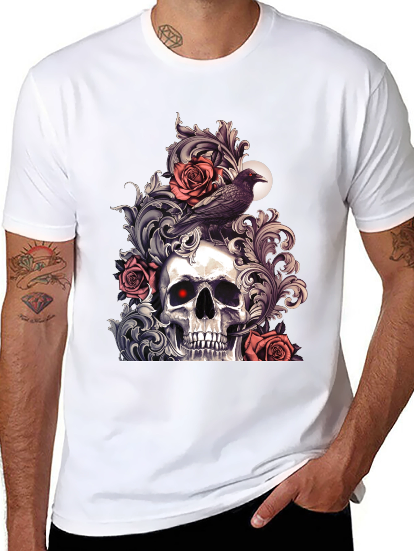 Skull & Raven Graphic Tee - Gothic Style