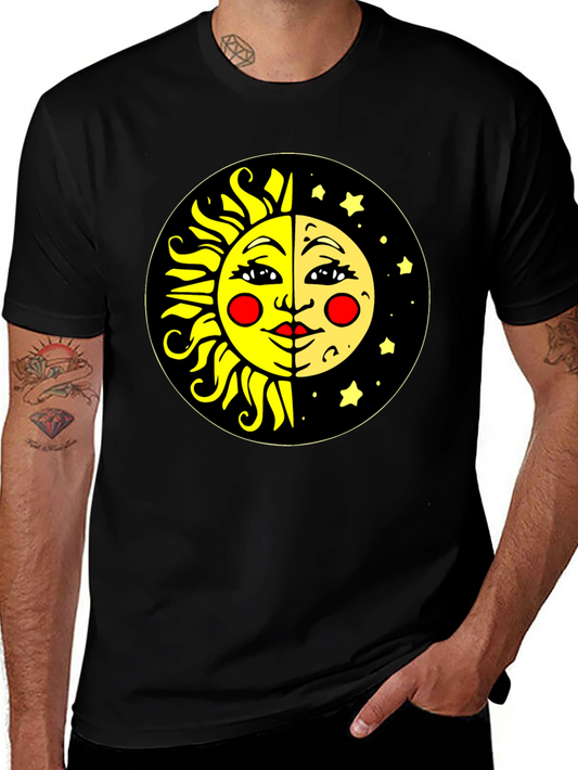 Celestial Sun and Moon Graphic T-Shirt - Unisex Black Tee