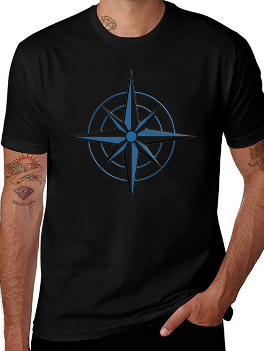 Stylish Black T-Shirt with Blue Compass Design