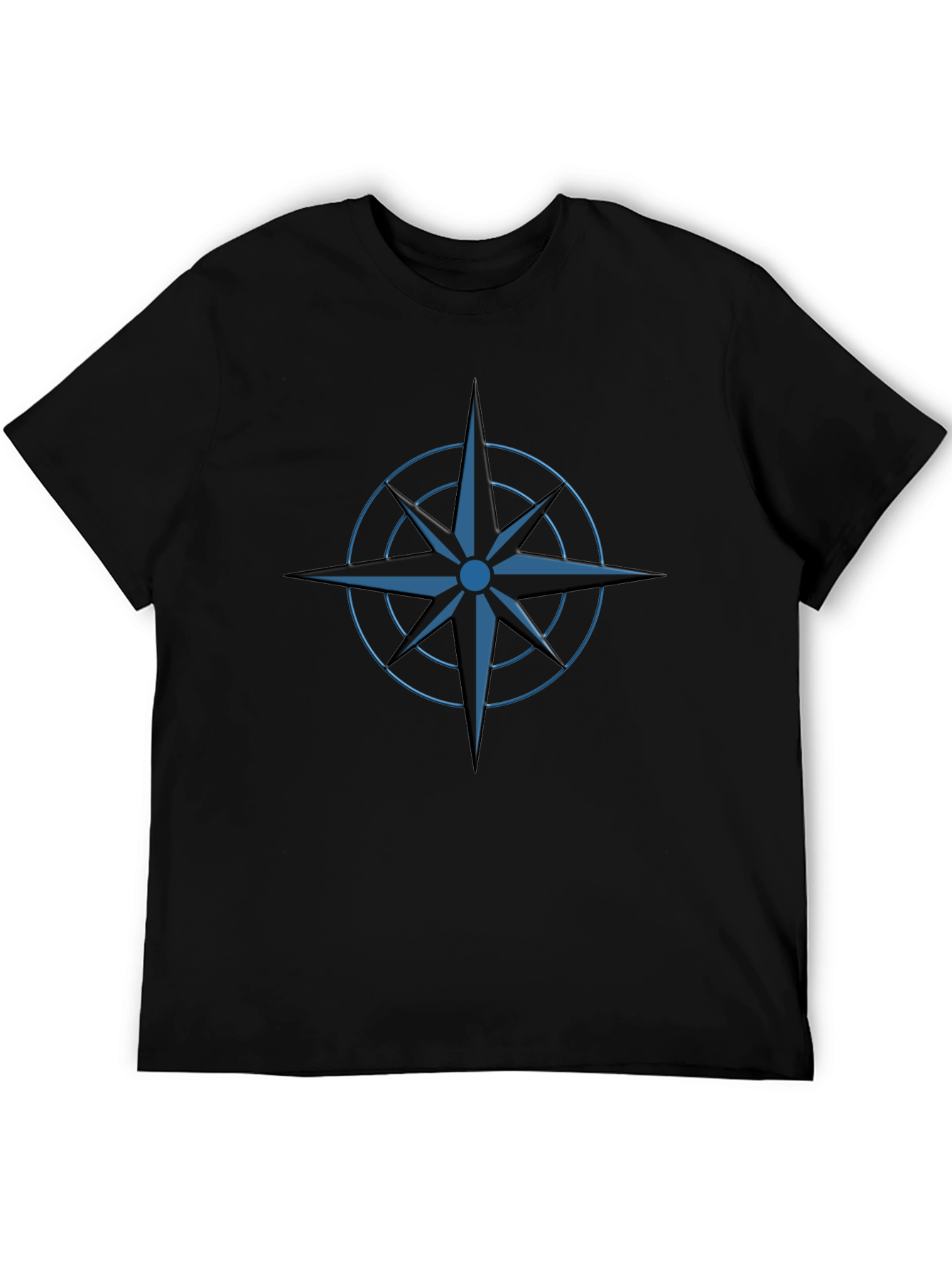 Stylish Black T-Shirt with Blue Compass Design