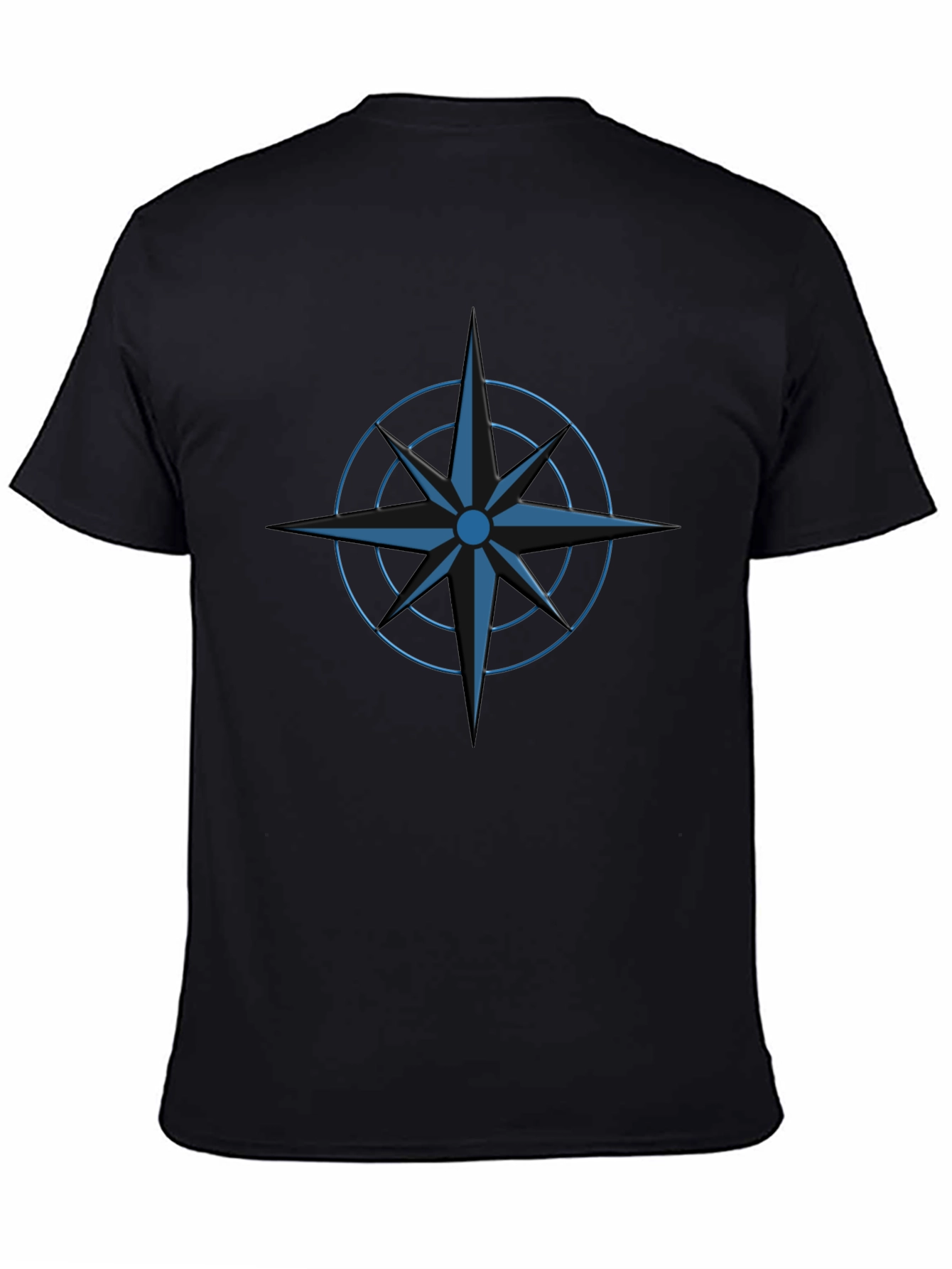 Stylish Black T-Shirt with Blue Compass Design