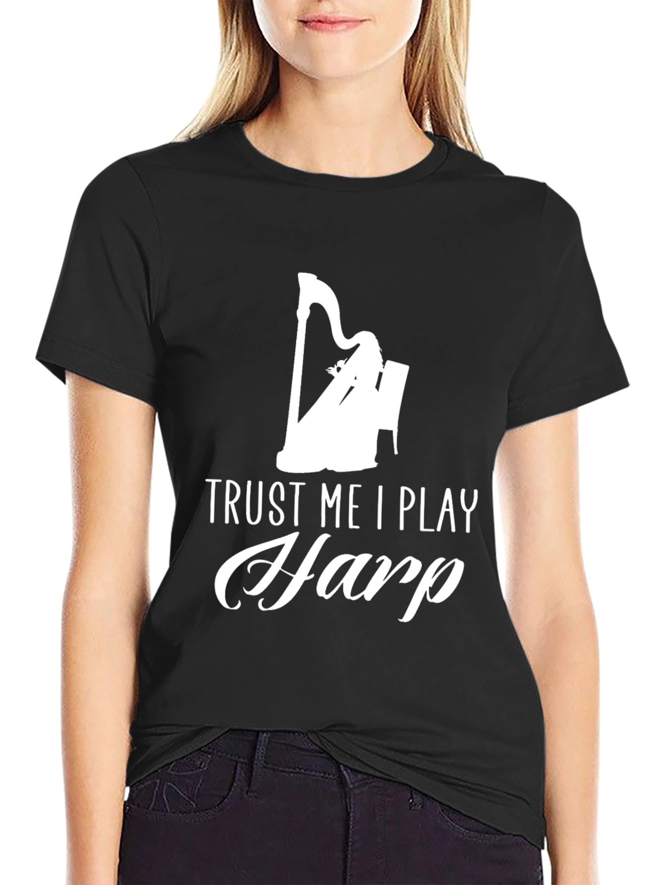 Trust Me I Play Harp Black T-Shirt