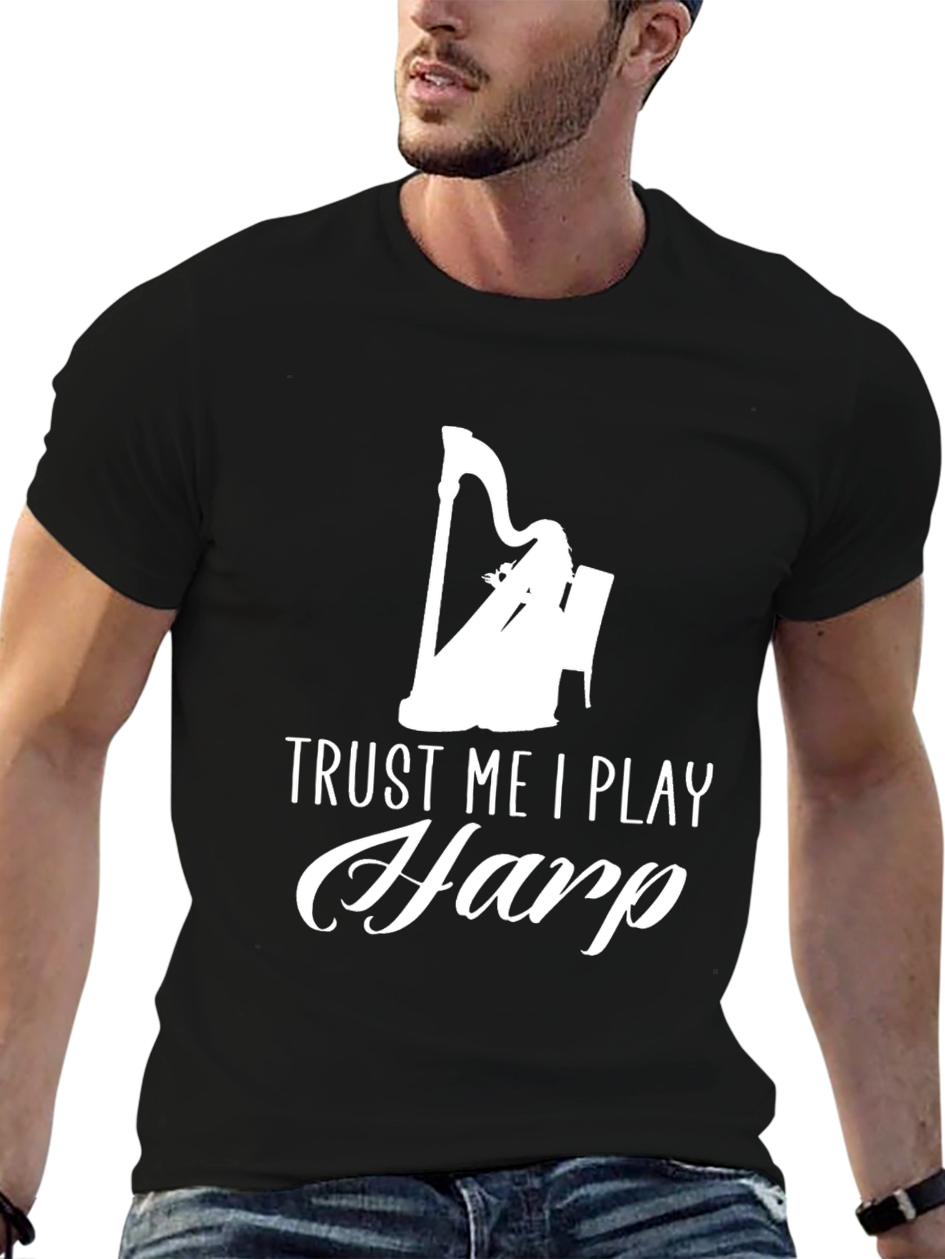 Trust Me I Play Harp Black T-Shirt