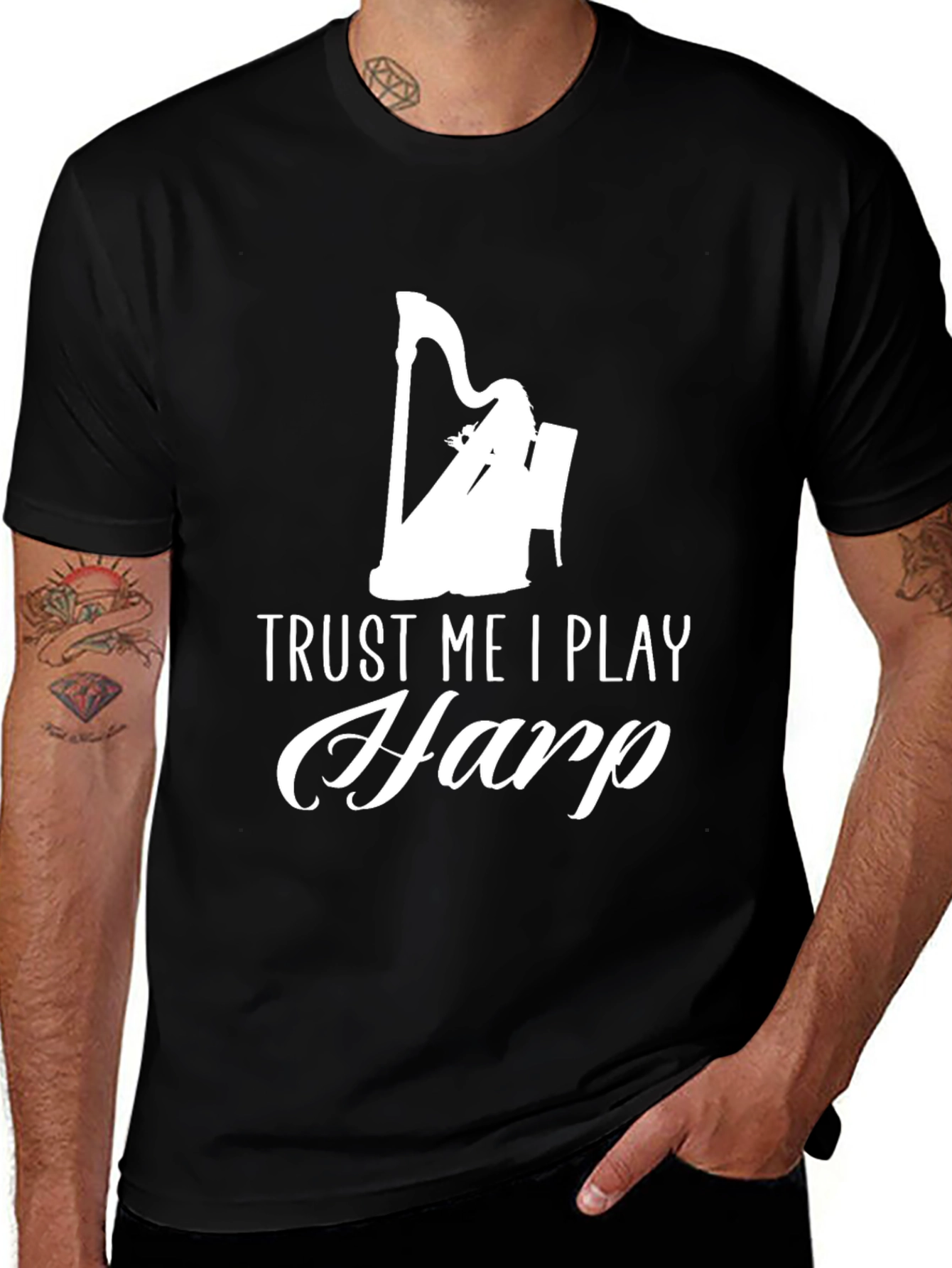 Trust Me I Play Harp Black T-Shirt