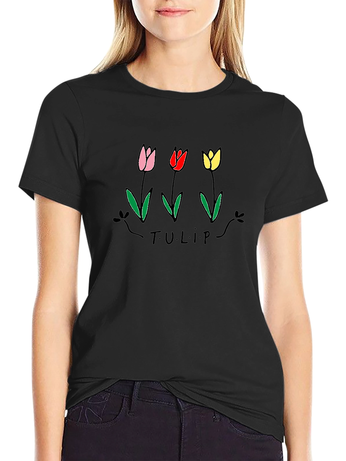 Tulip Graphic Black T-Shirt