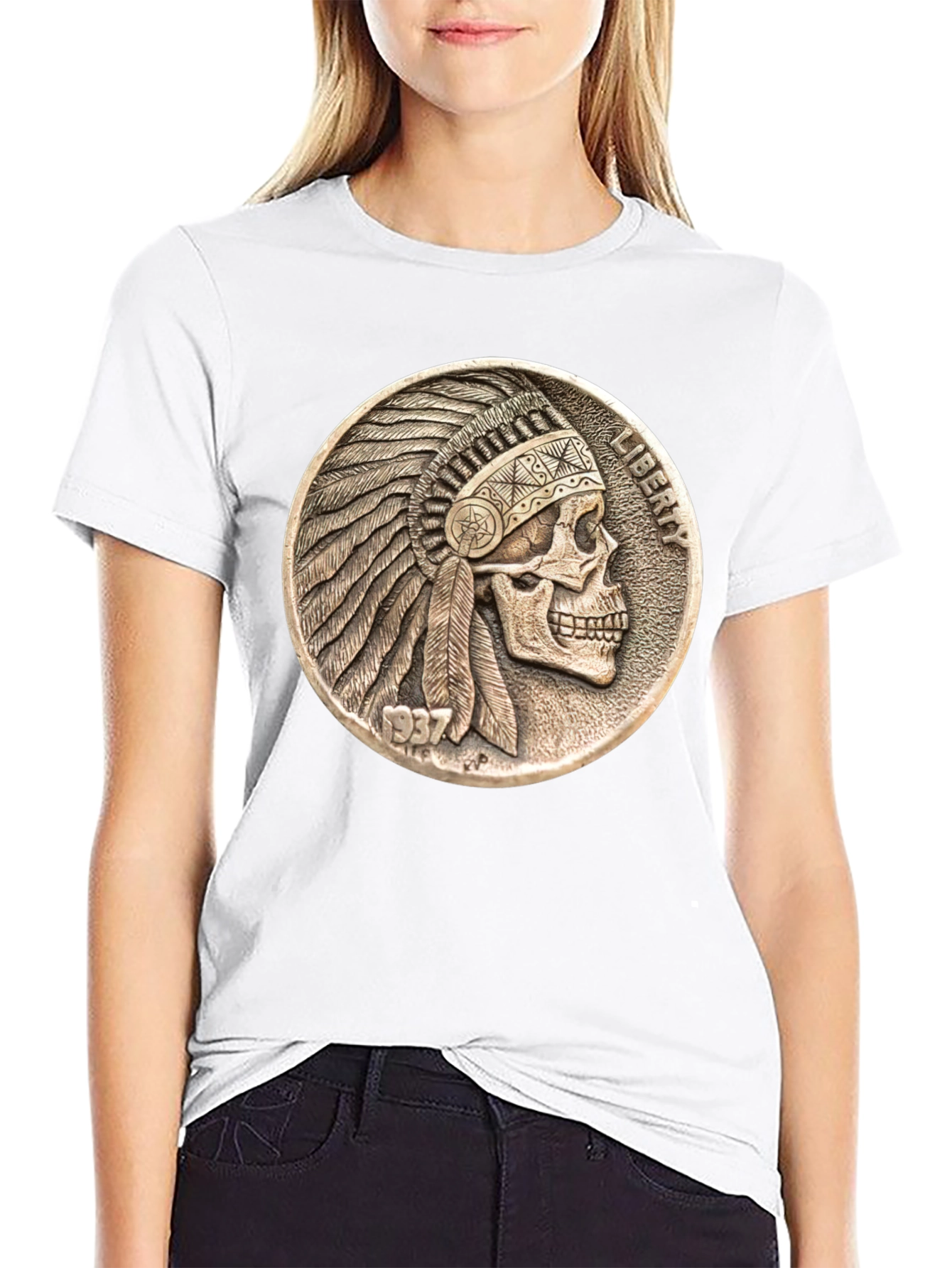 Skull Indian Chief Coin Graphic Tee