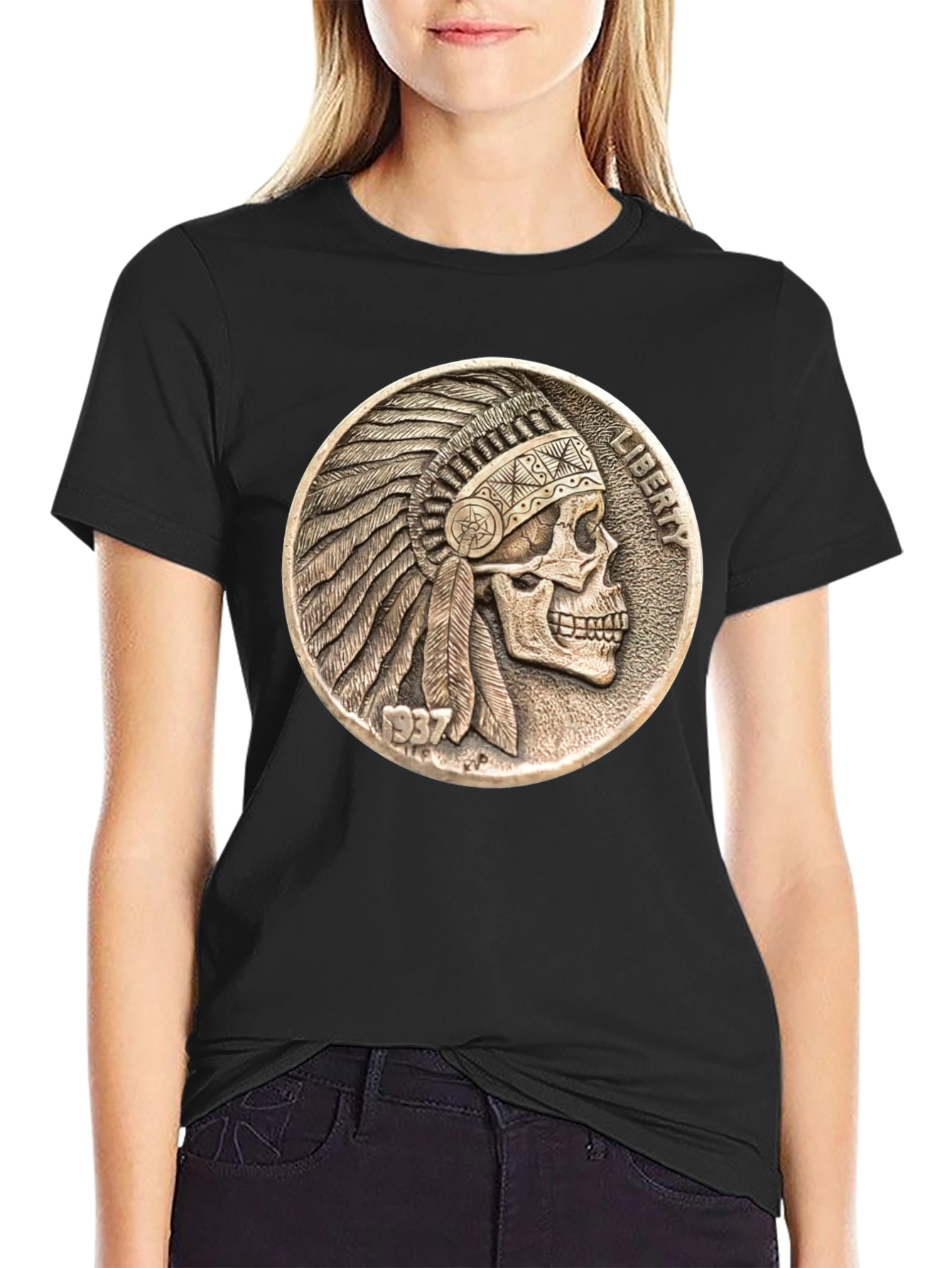 Skull Indian Chief Coin Graphic Tee