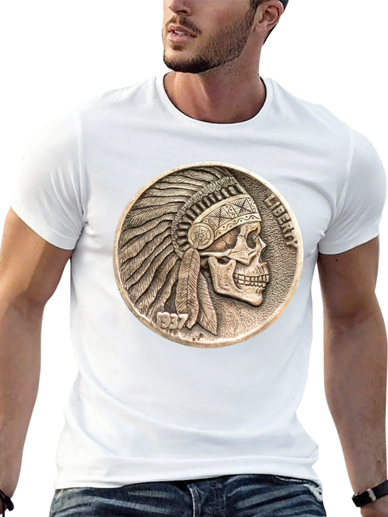 Skull Indian Chief Coin Graphic Tee