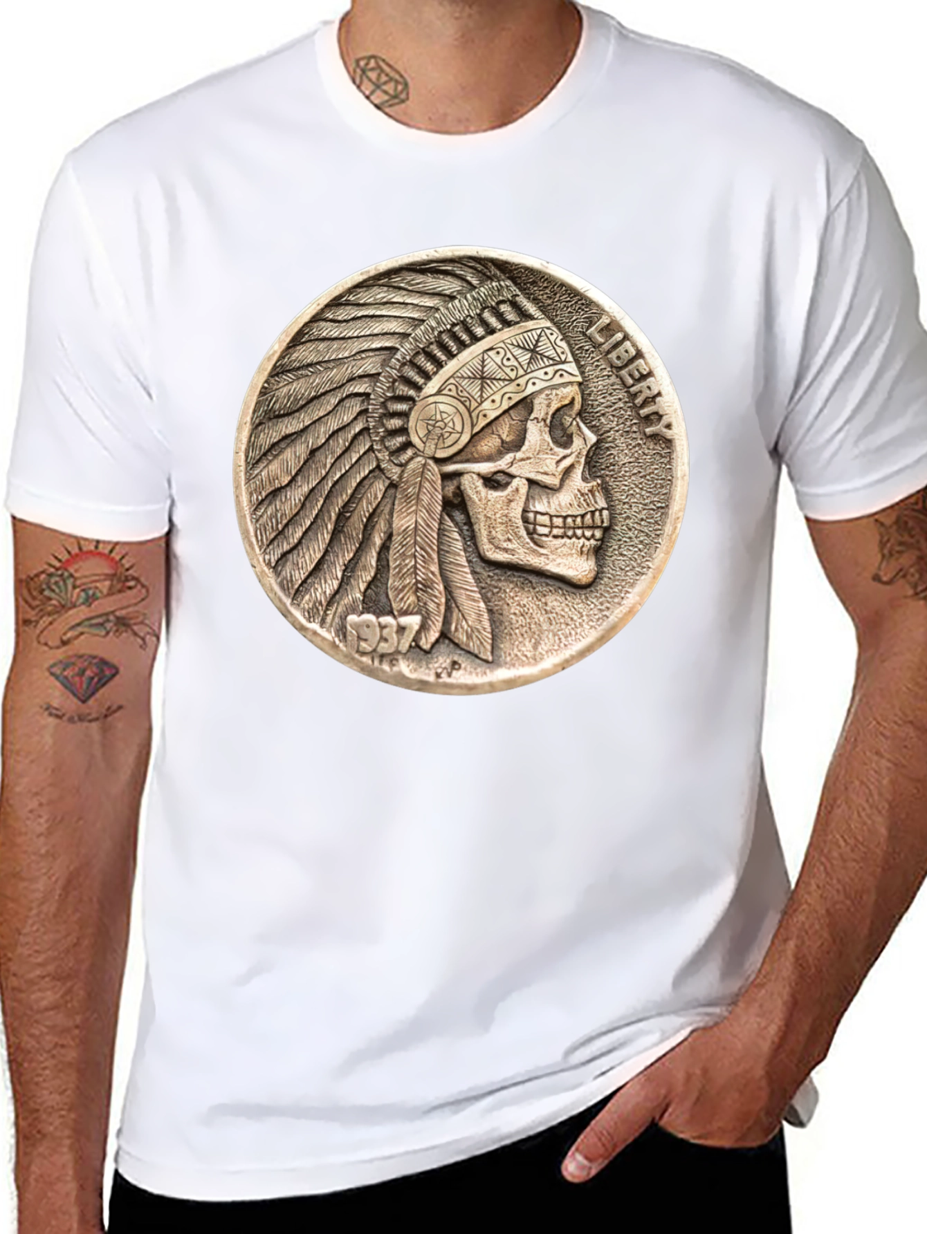 Skull Indian Chief Coin Graphic Tee