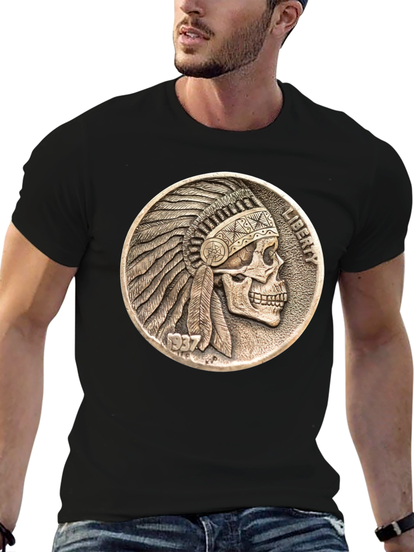 Skull Indian Chief Coin Graphic Tee