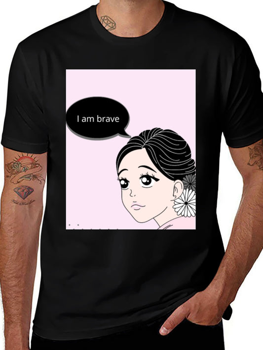 Brave Anime Girl Black T-Shirt