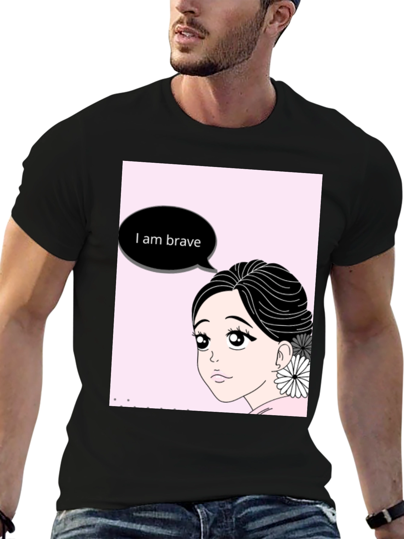 Brave Anime Girl Black T-Shirt