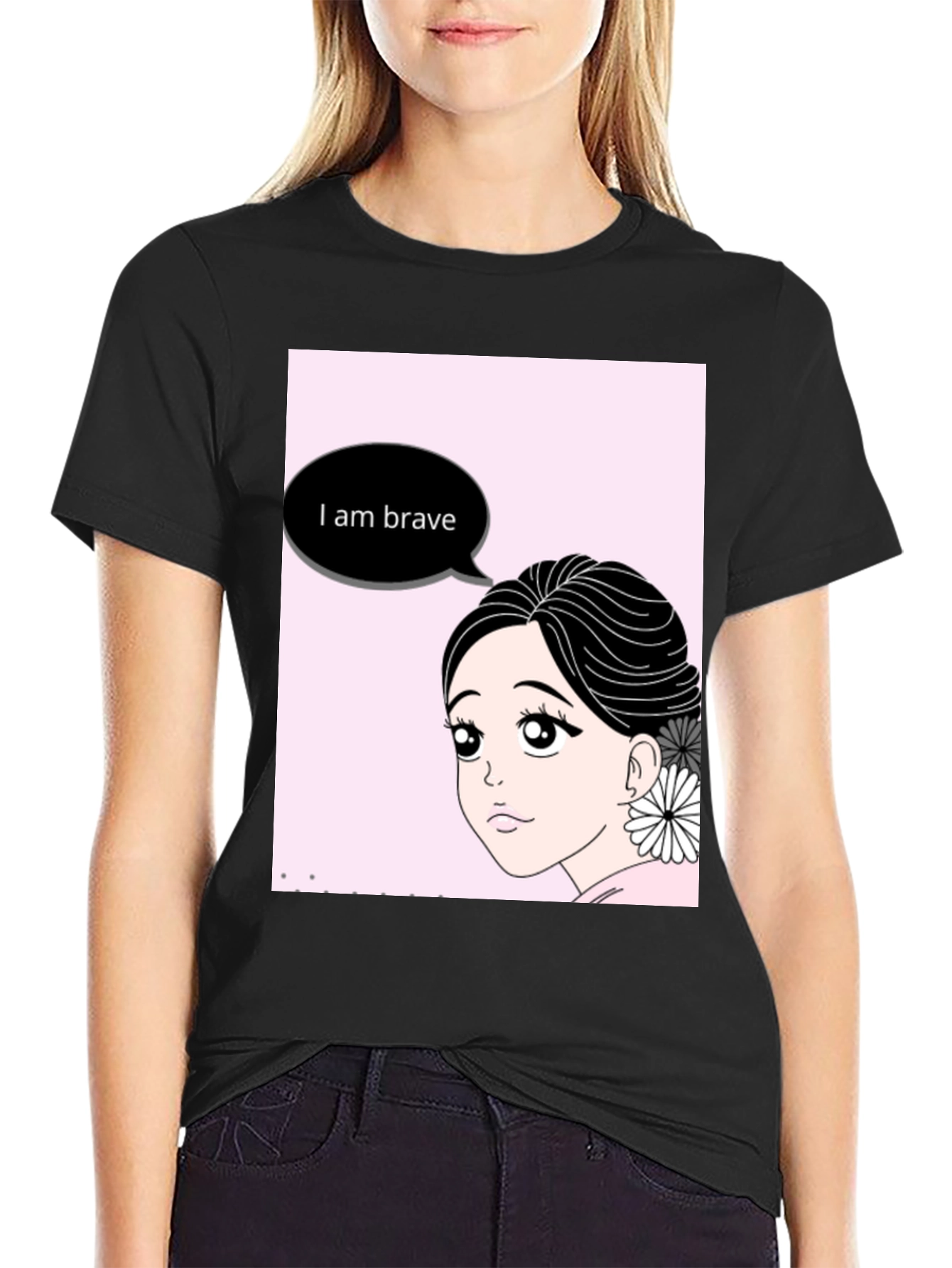 Brave Anime Girl Black T-Shirt