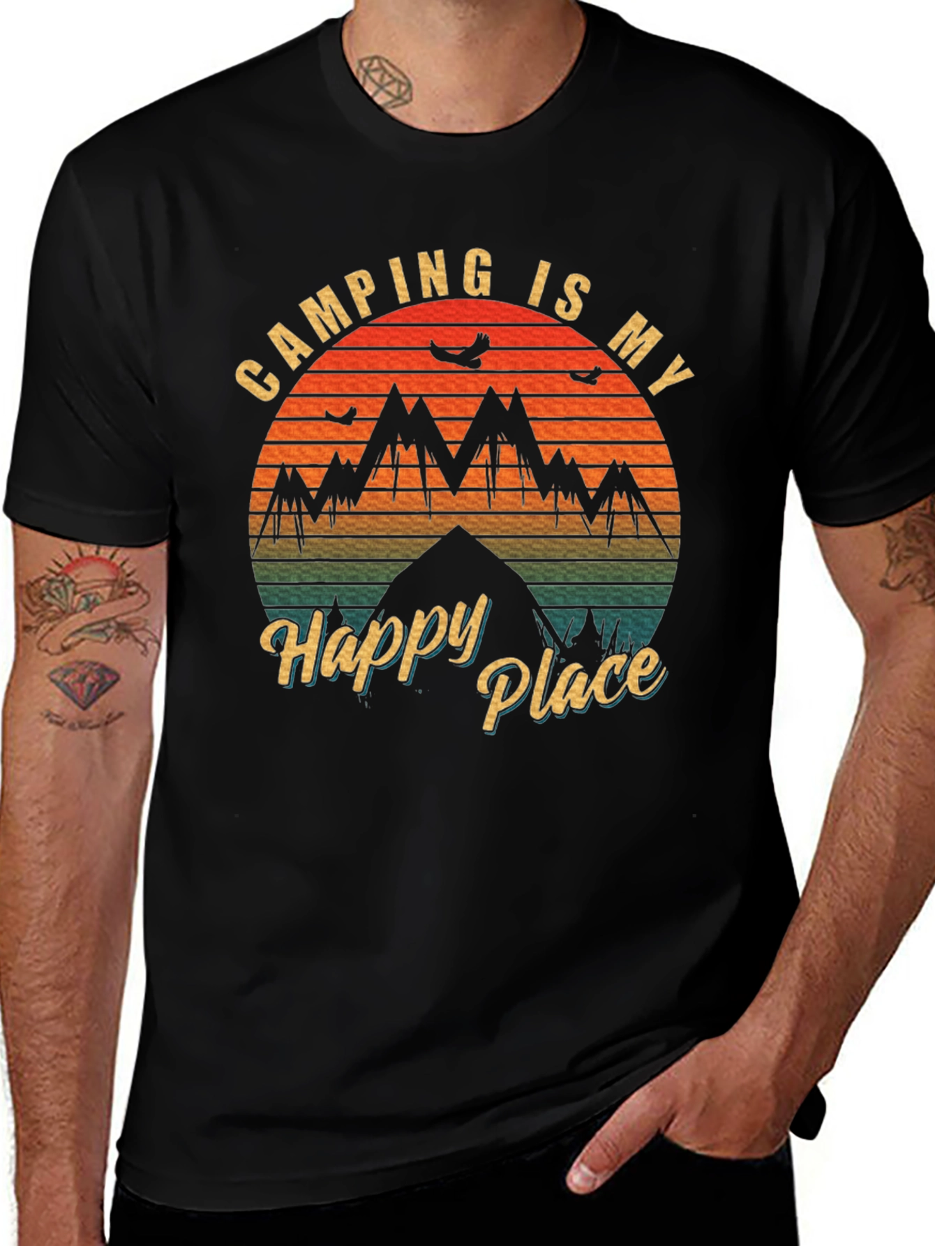 Camping is My Happy Place Black T-Shirt