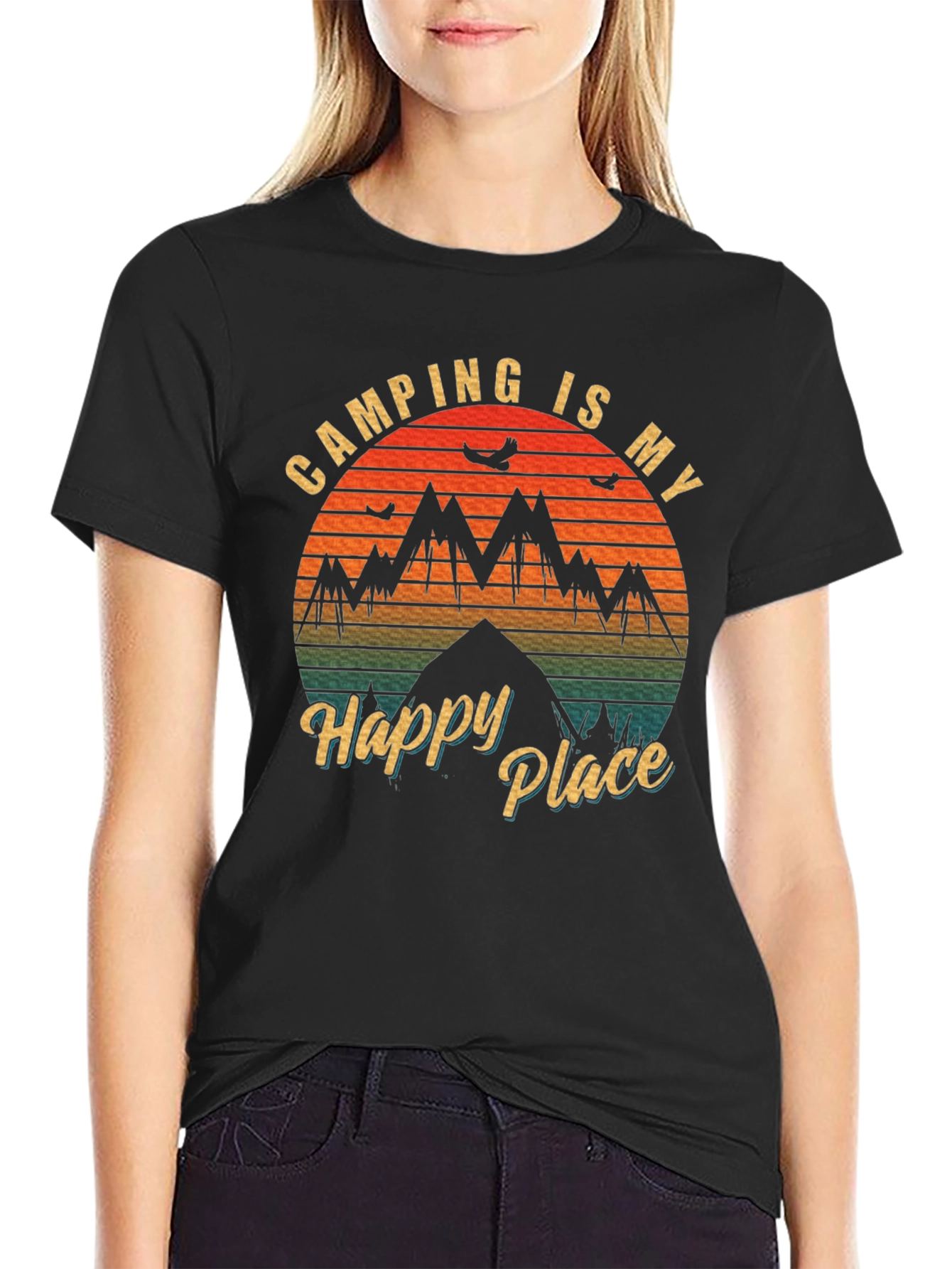 Camping is My Happy Place Black T-Shirt