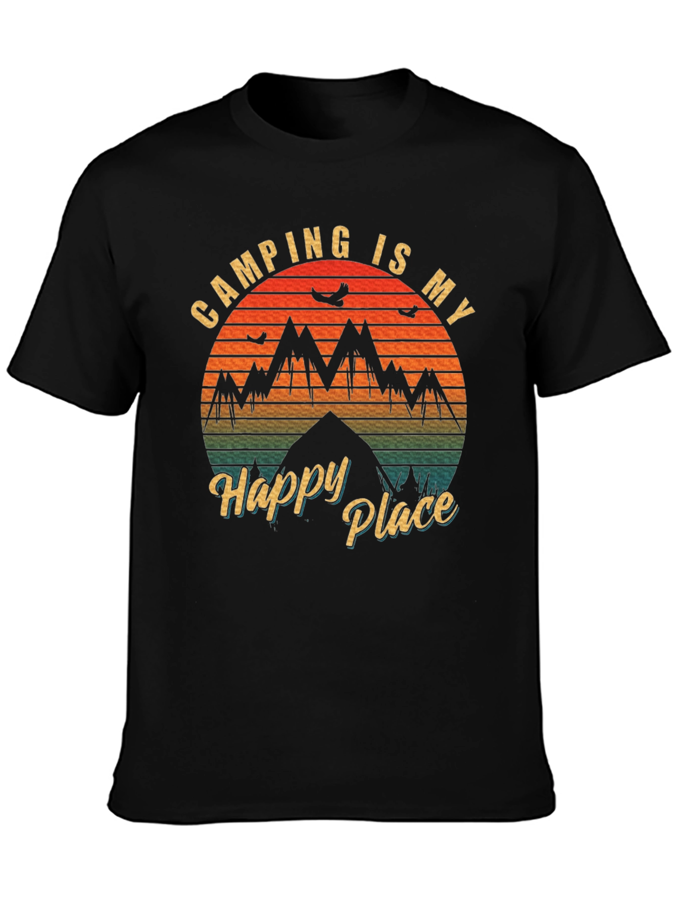 Camping is My Happy Place Black T-Shirt